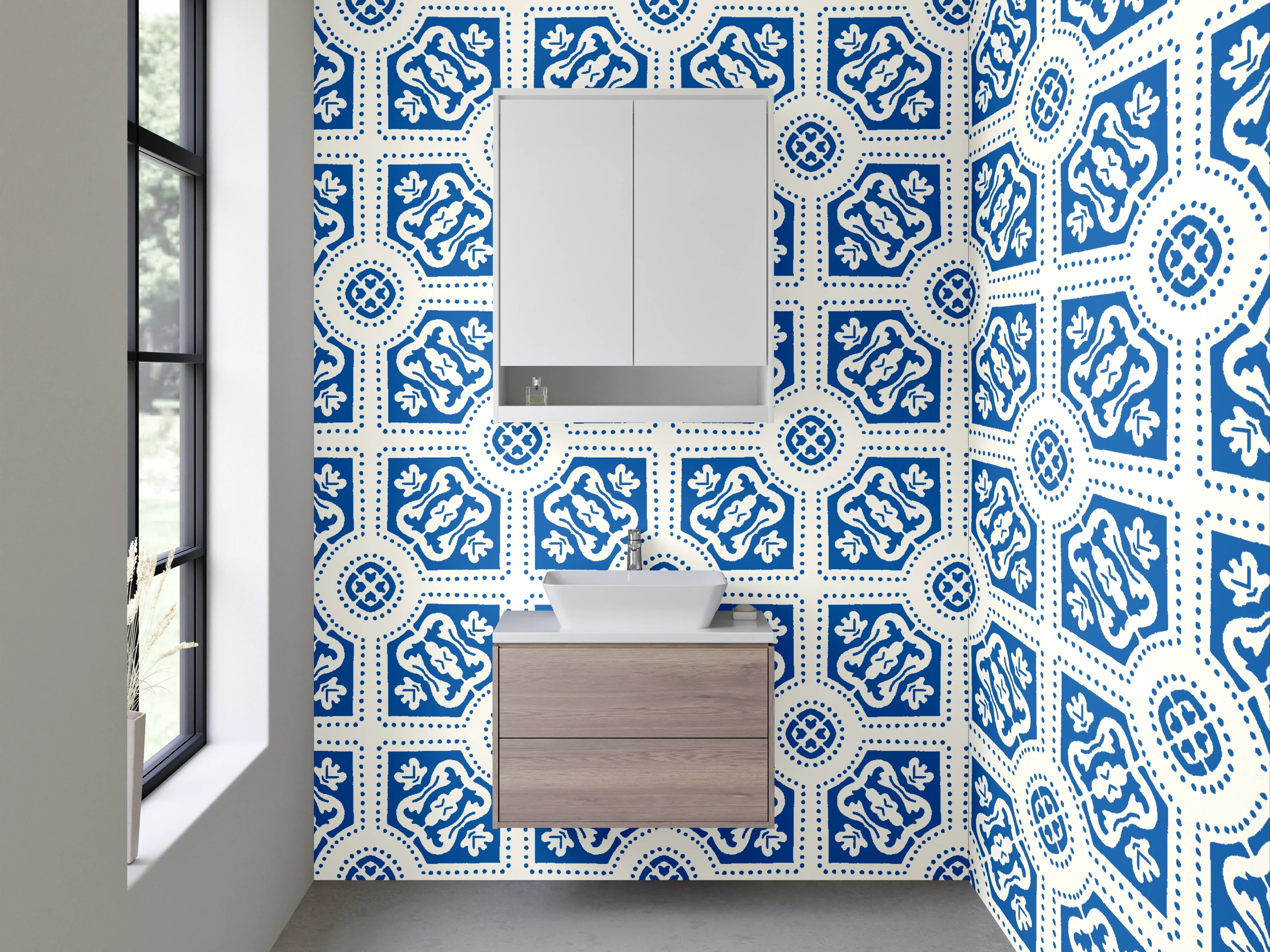 Waschbecken-Rückwand - Orientalisches Muster in Blau-Weiß