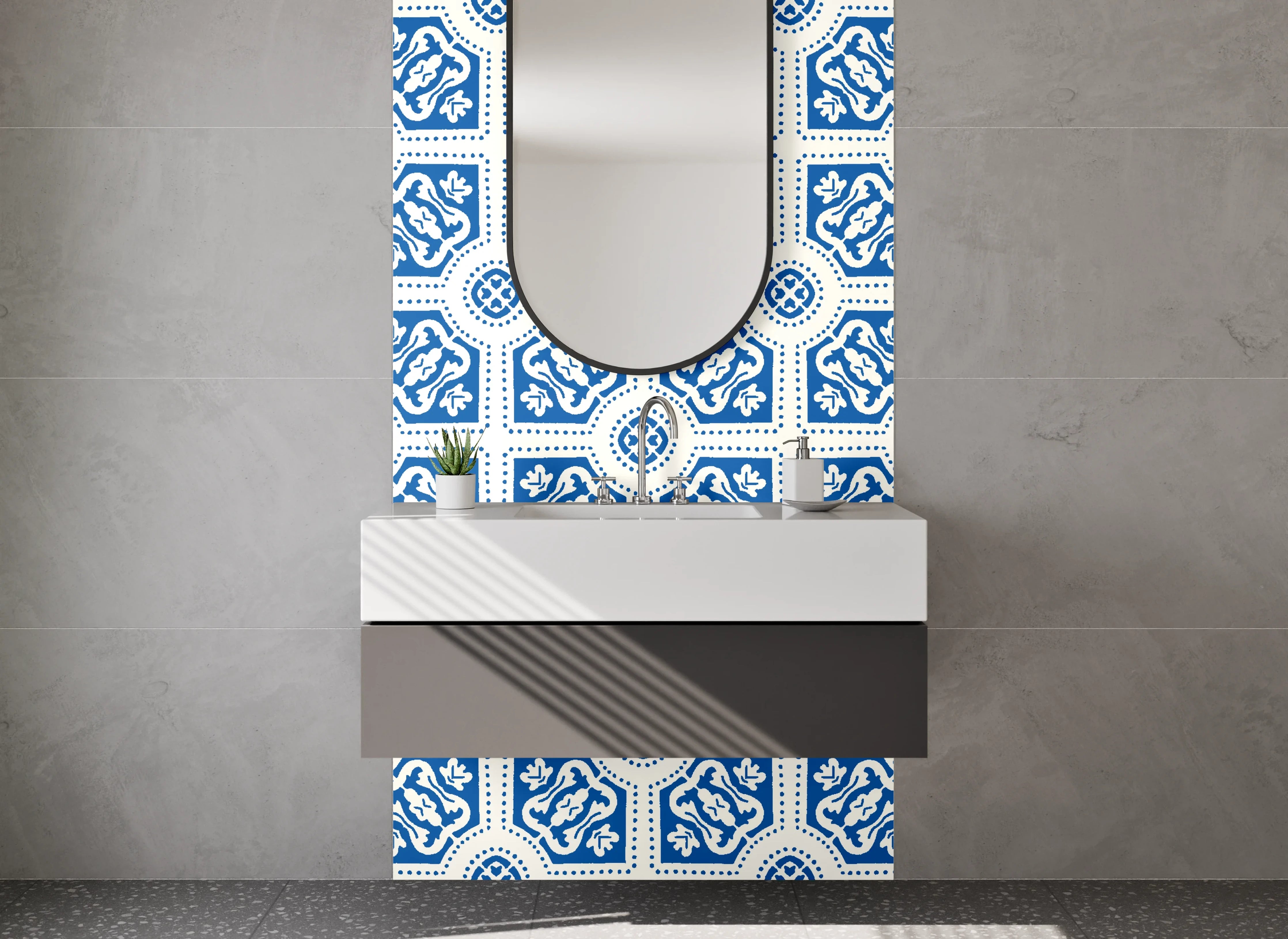 Waschbecken-Rückwand - Orientalisches Muster in Blau-Weiß