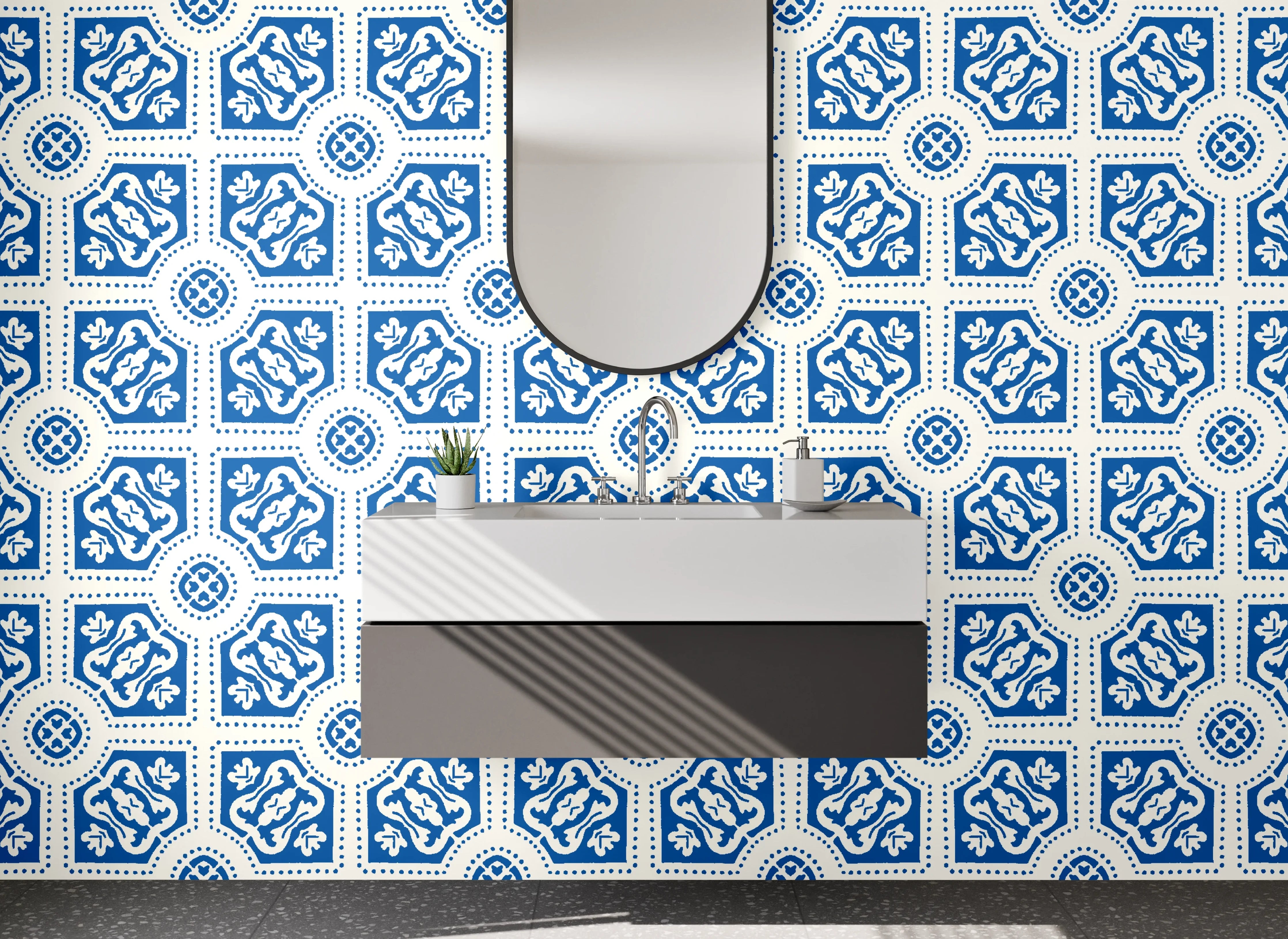 Waschbecken-Rückwand - Orientalisches Muster in Blau-Weiß
