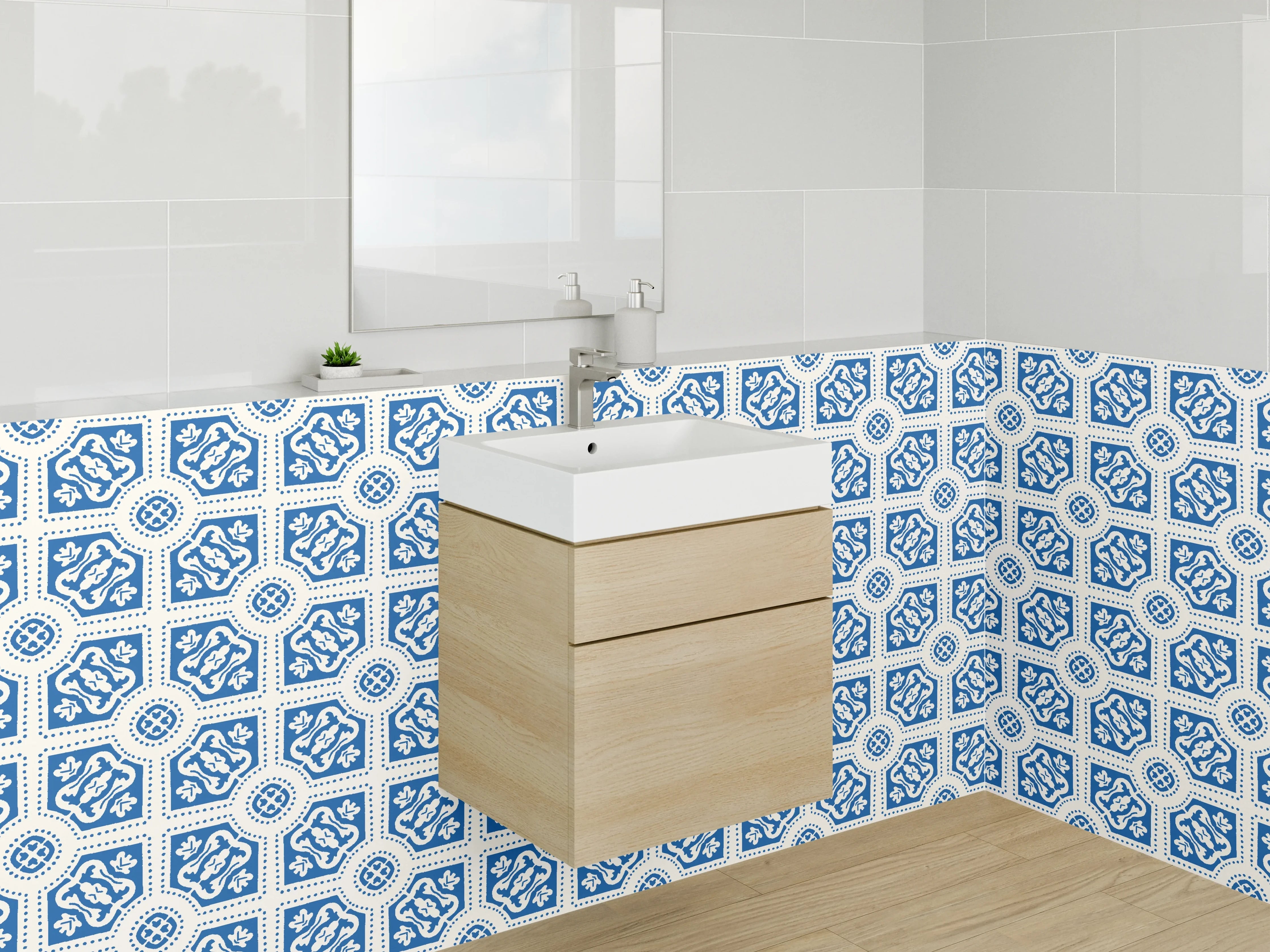 Waschbecken-Rückwand - Orientalisches Muster in Blau-Weiß