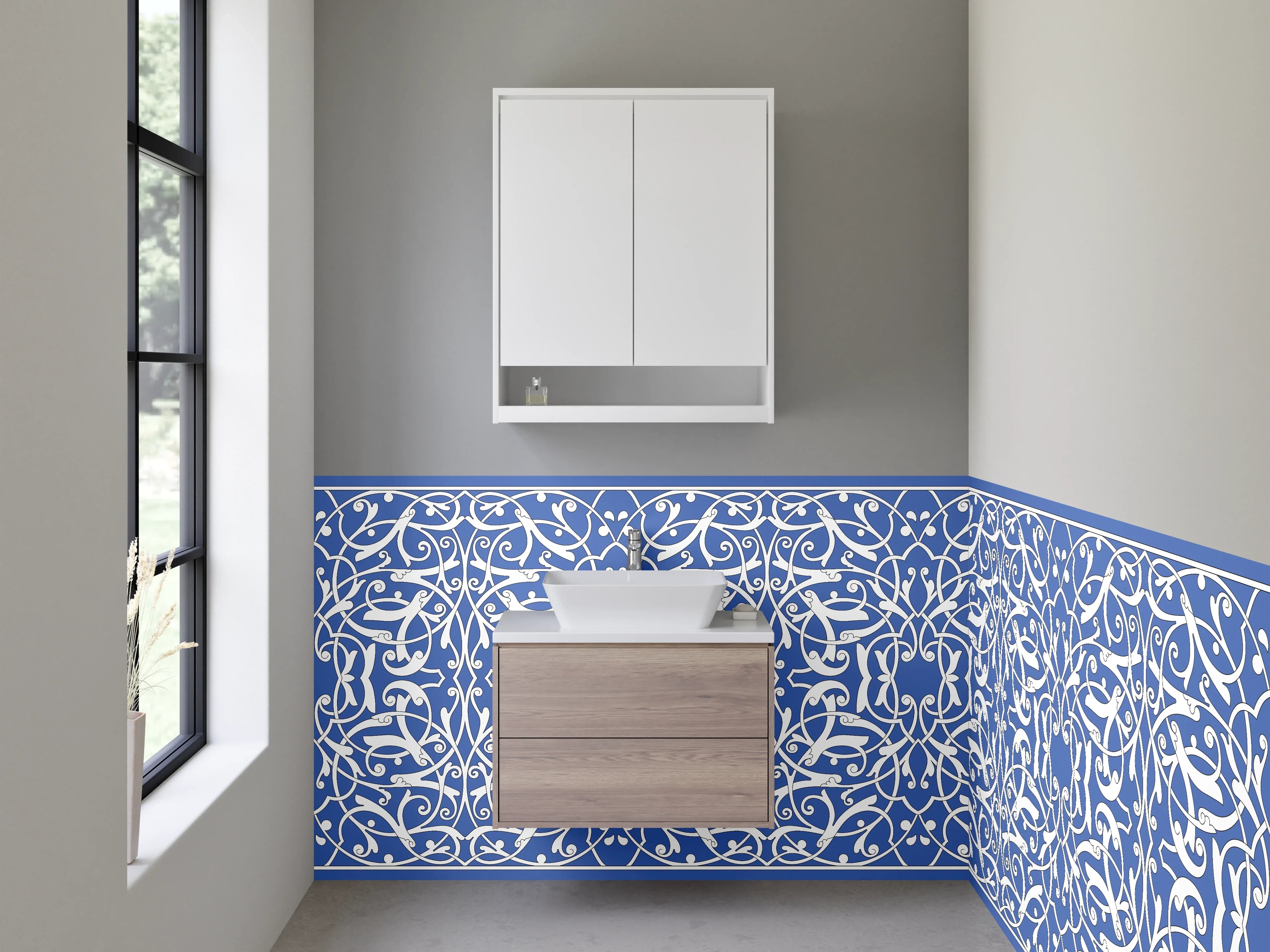 Waschbecken-Rückwand - Orientalisches Ornament Blau Weiß