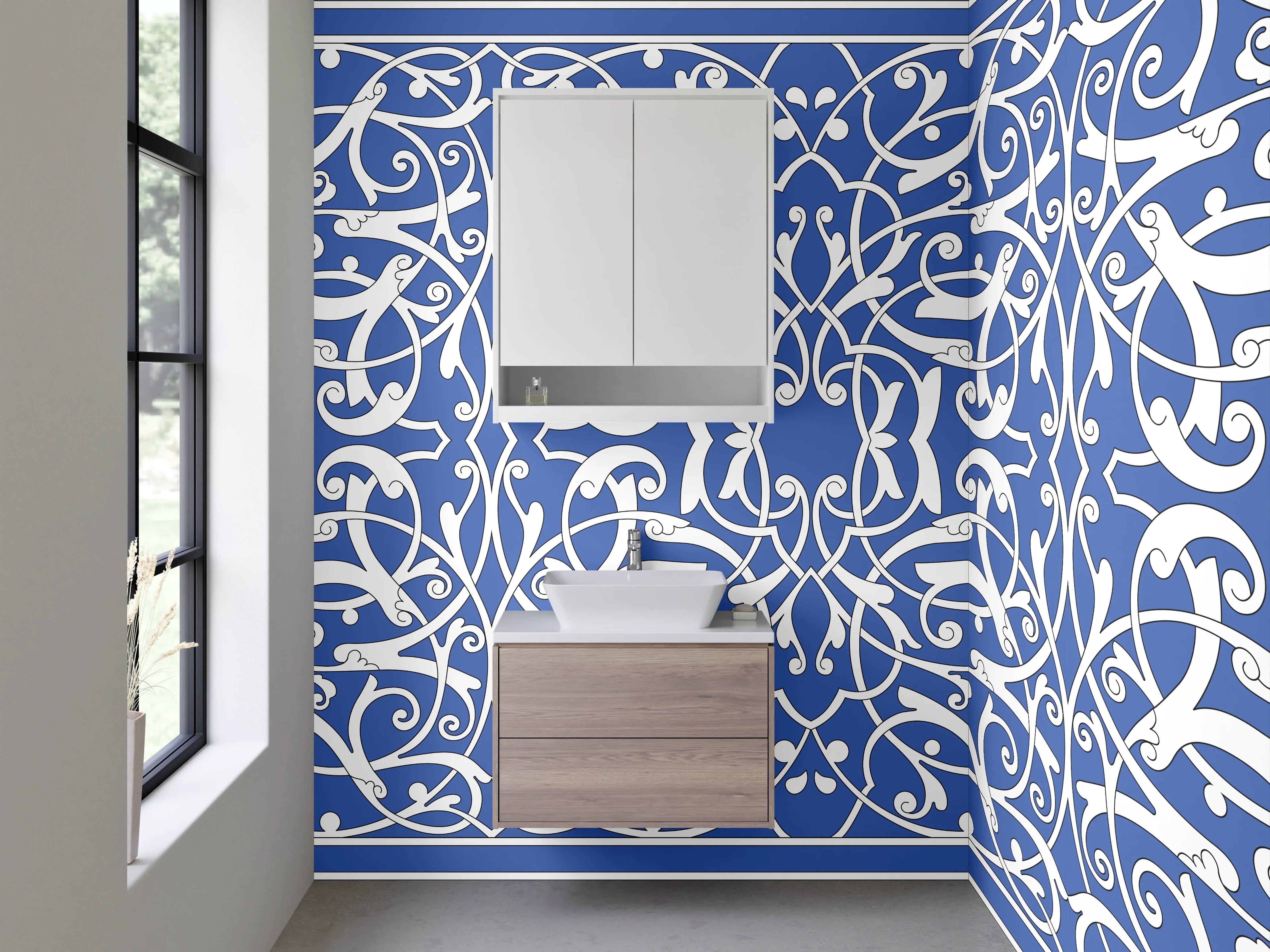 Waschbecken-Rückwand - Orientalisches Ornament Blau Weiß