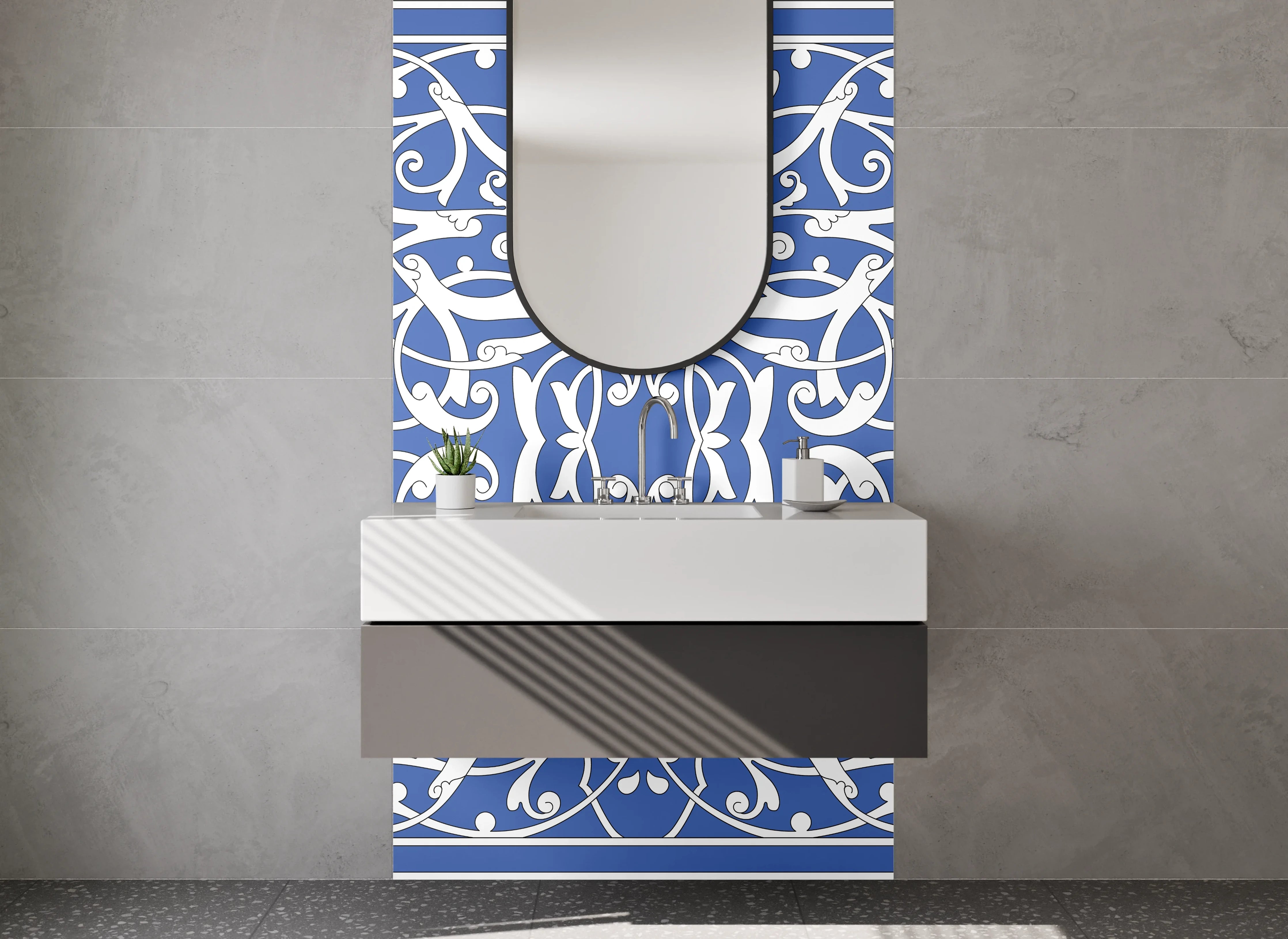 Waschbecken-Rückwand - Orientalisches Ornament Blau Weiß