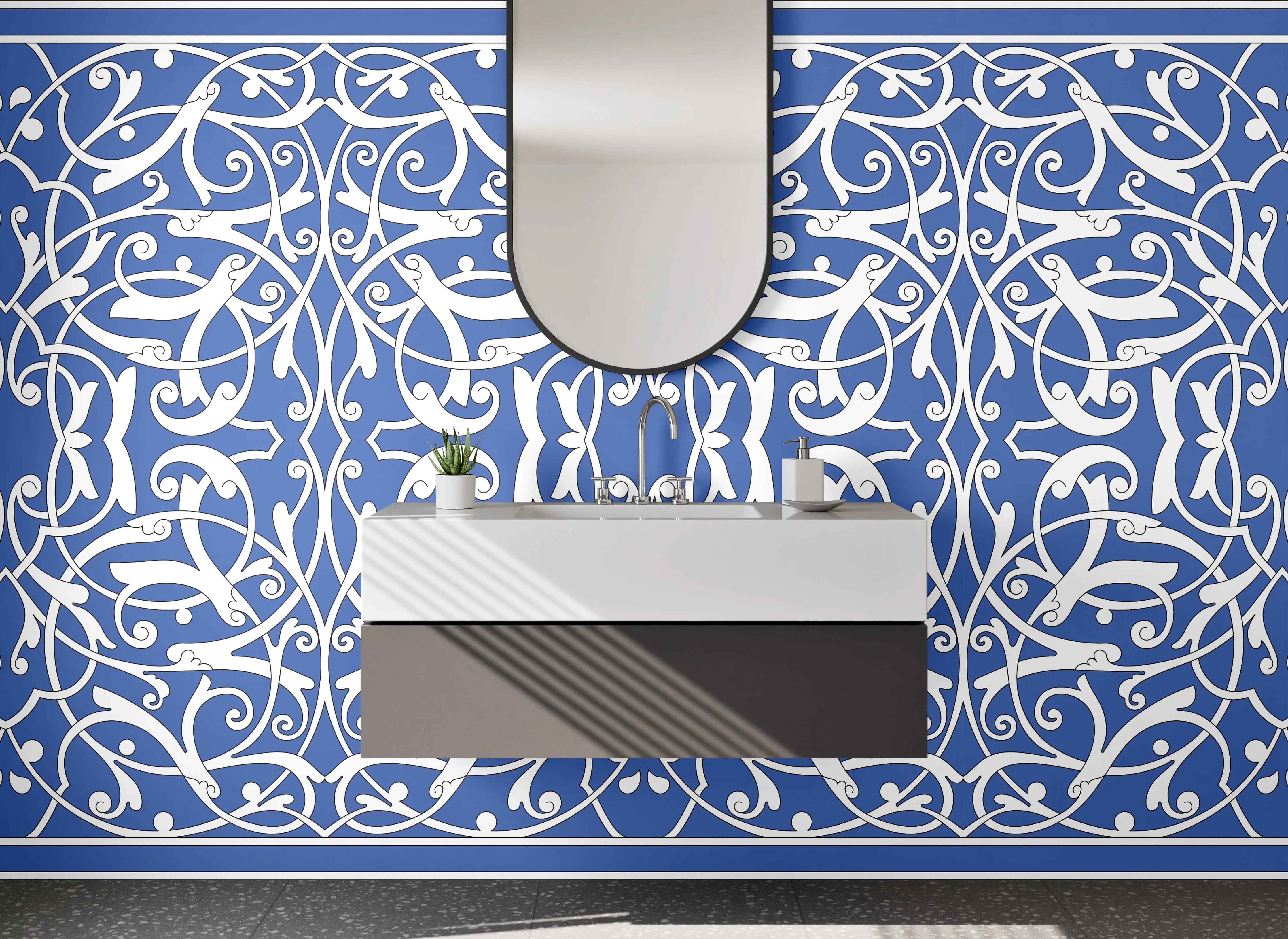 Waschbecken-Rückwand - Orientalisches Ornament Blau Weiß