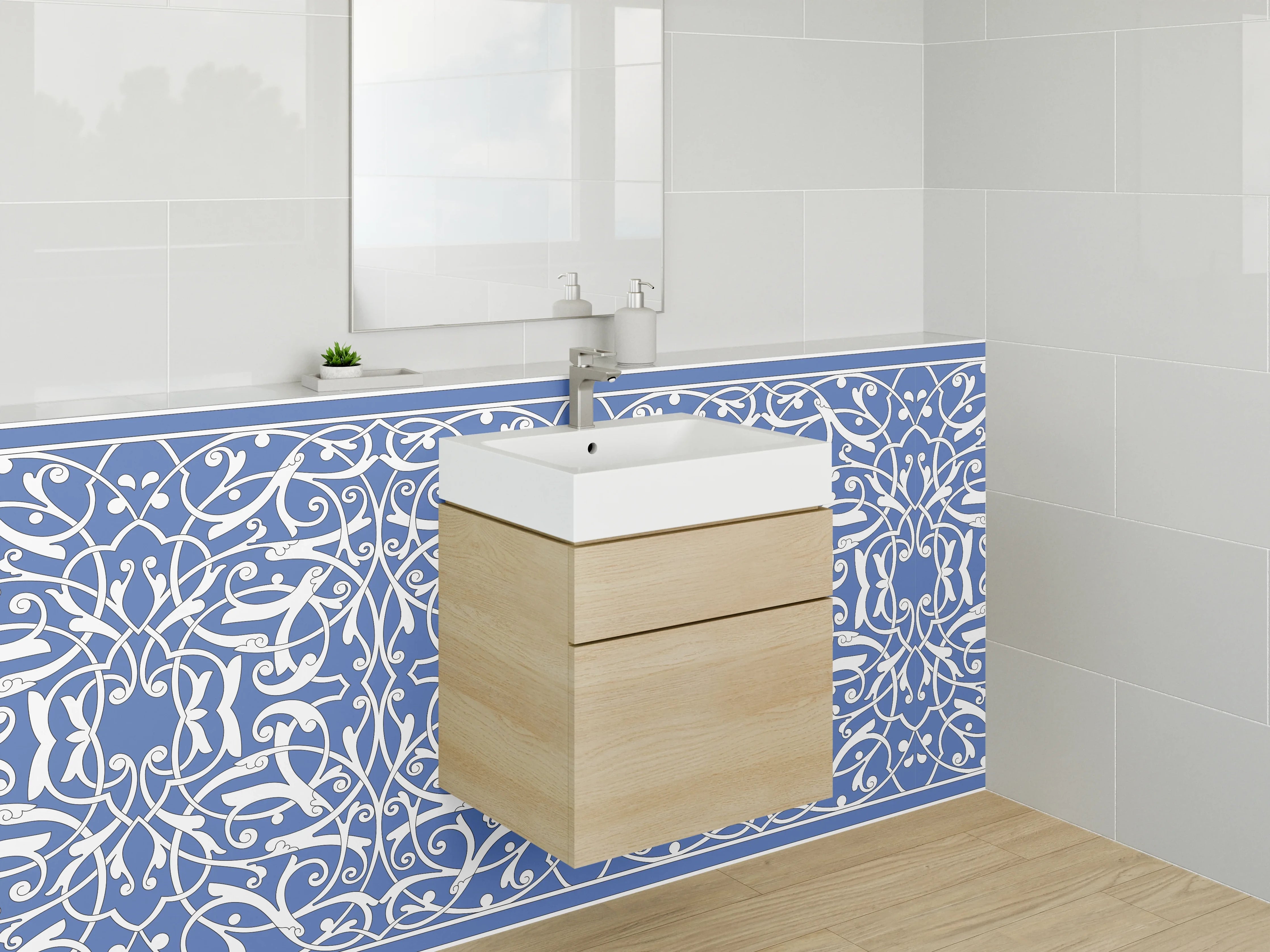 Waschbecken-Rückwand - Orientalisches Ornament Blau Weiß