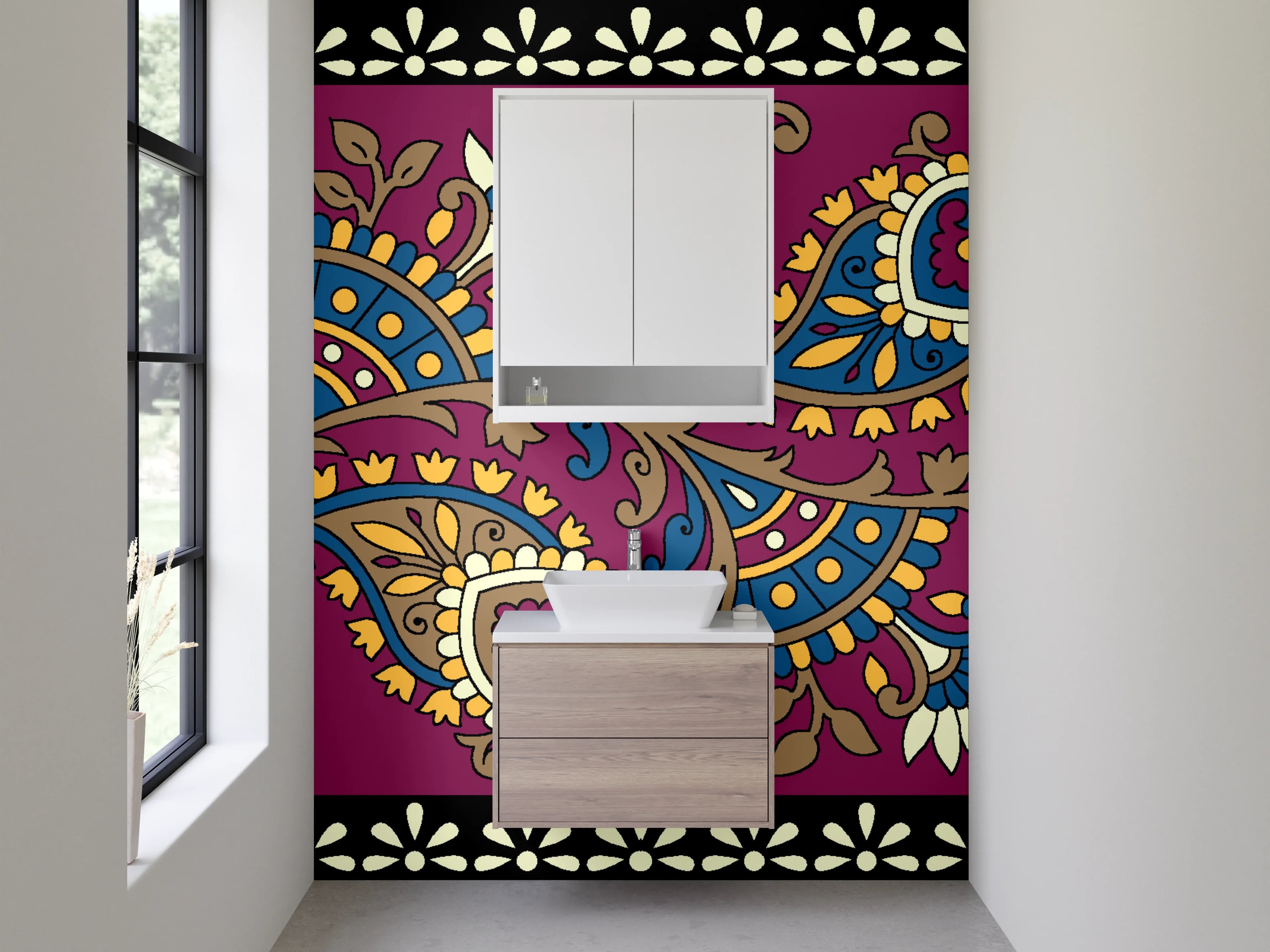 Waschbecken-Rückwand - Orientalisches Paisley Muster Bordüre