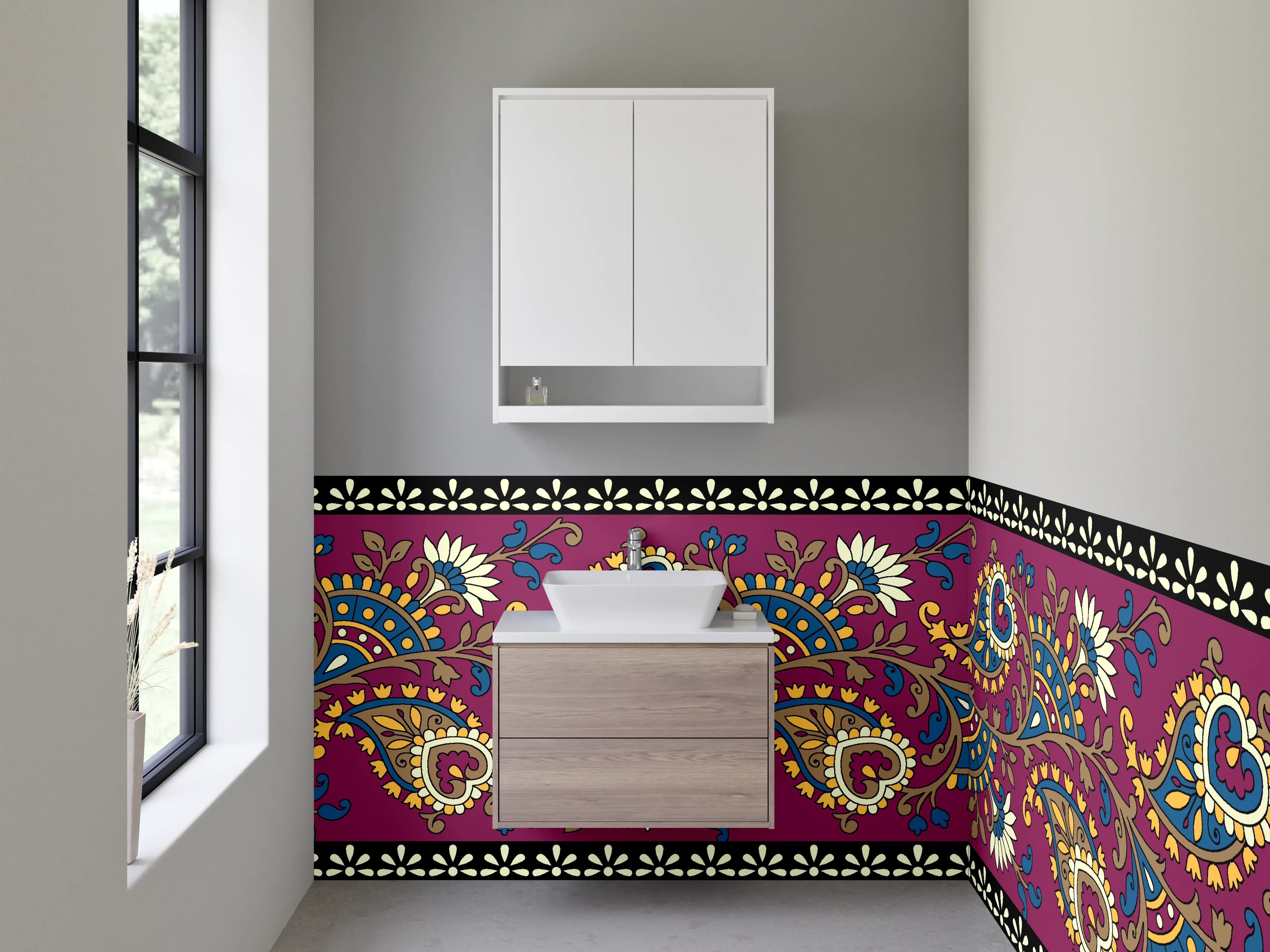 Waschbecken-Rückwand - Orientalisches Paisley Muster Bordüre