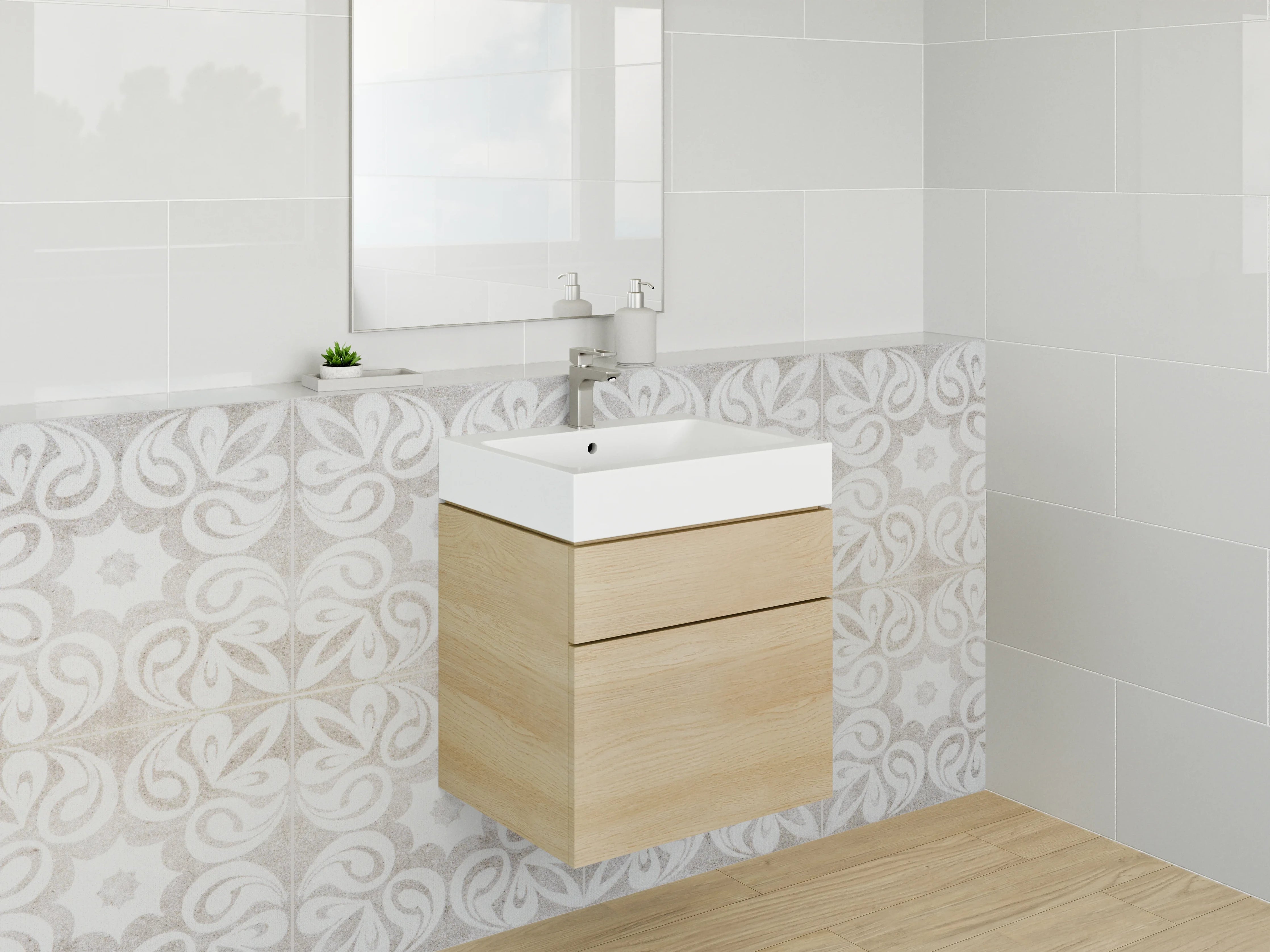 Waschbecken-Rückwand - Orientalisches Paisley-Muster Weiß Grau