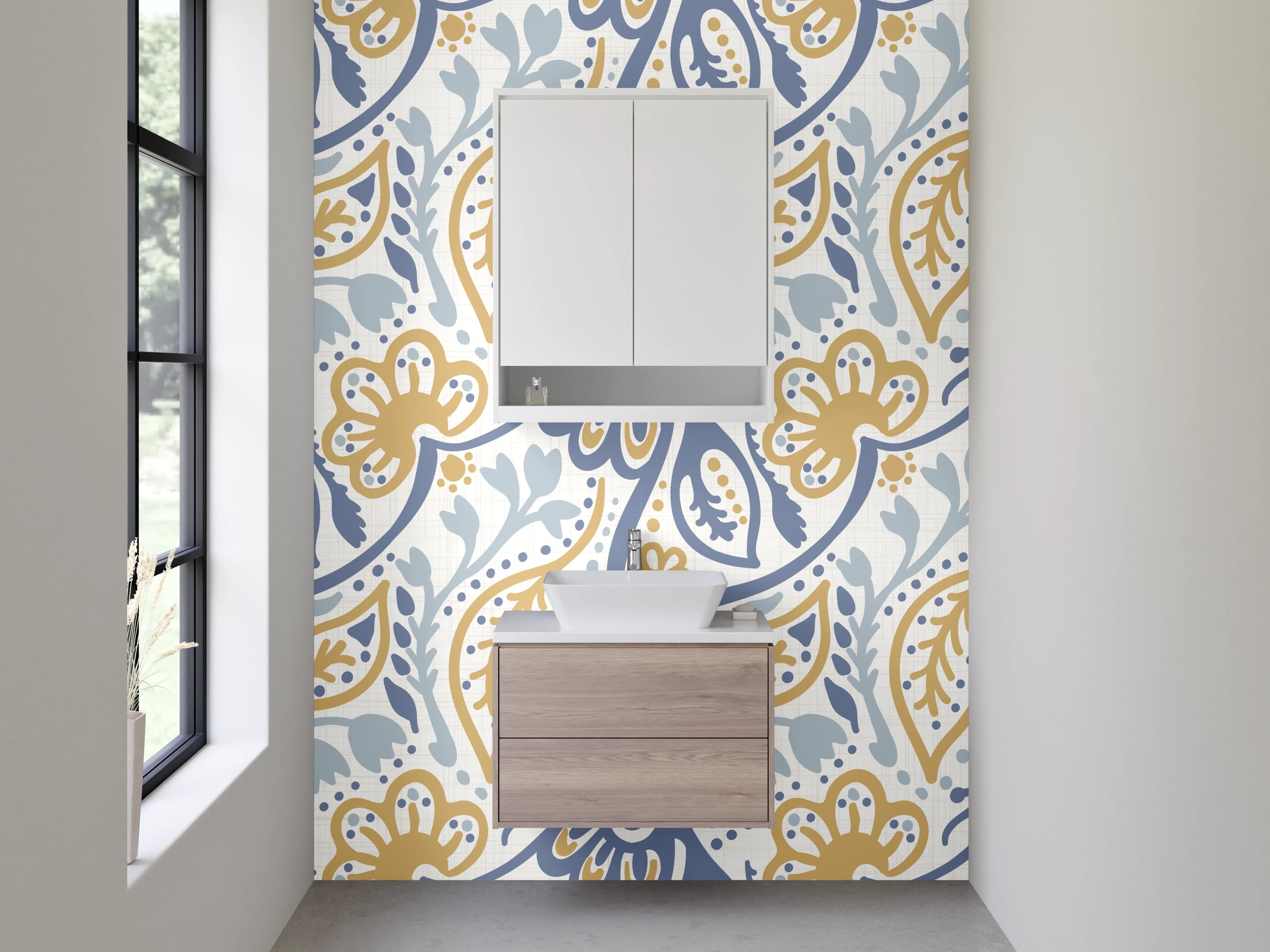 Waschbecken-Rückwand - Orientalisches Pflanzenmuster Blau Gold