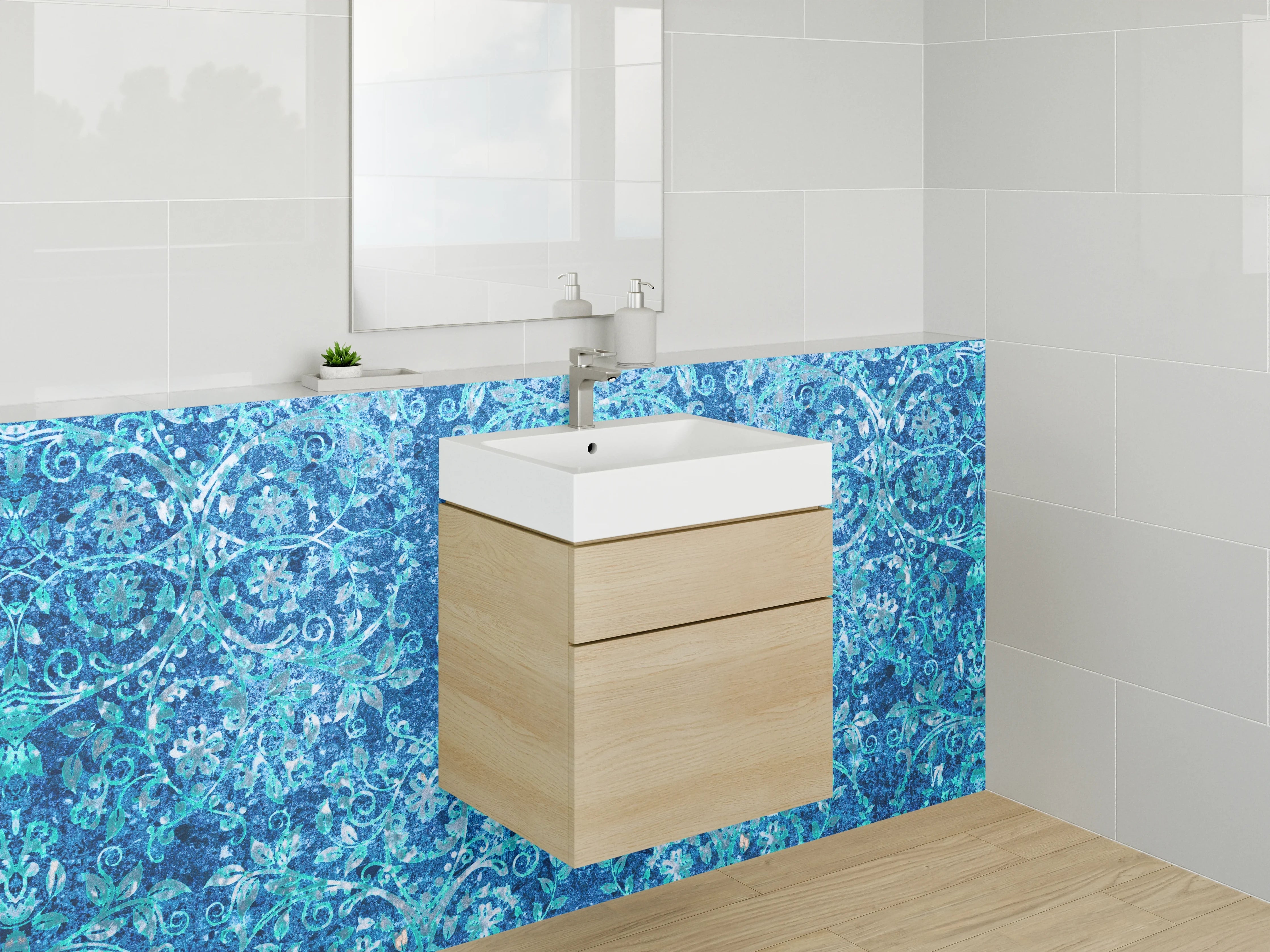 Waschbecken-Rückwand - Orientalisches blaues Mandala-Muster