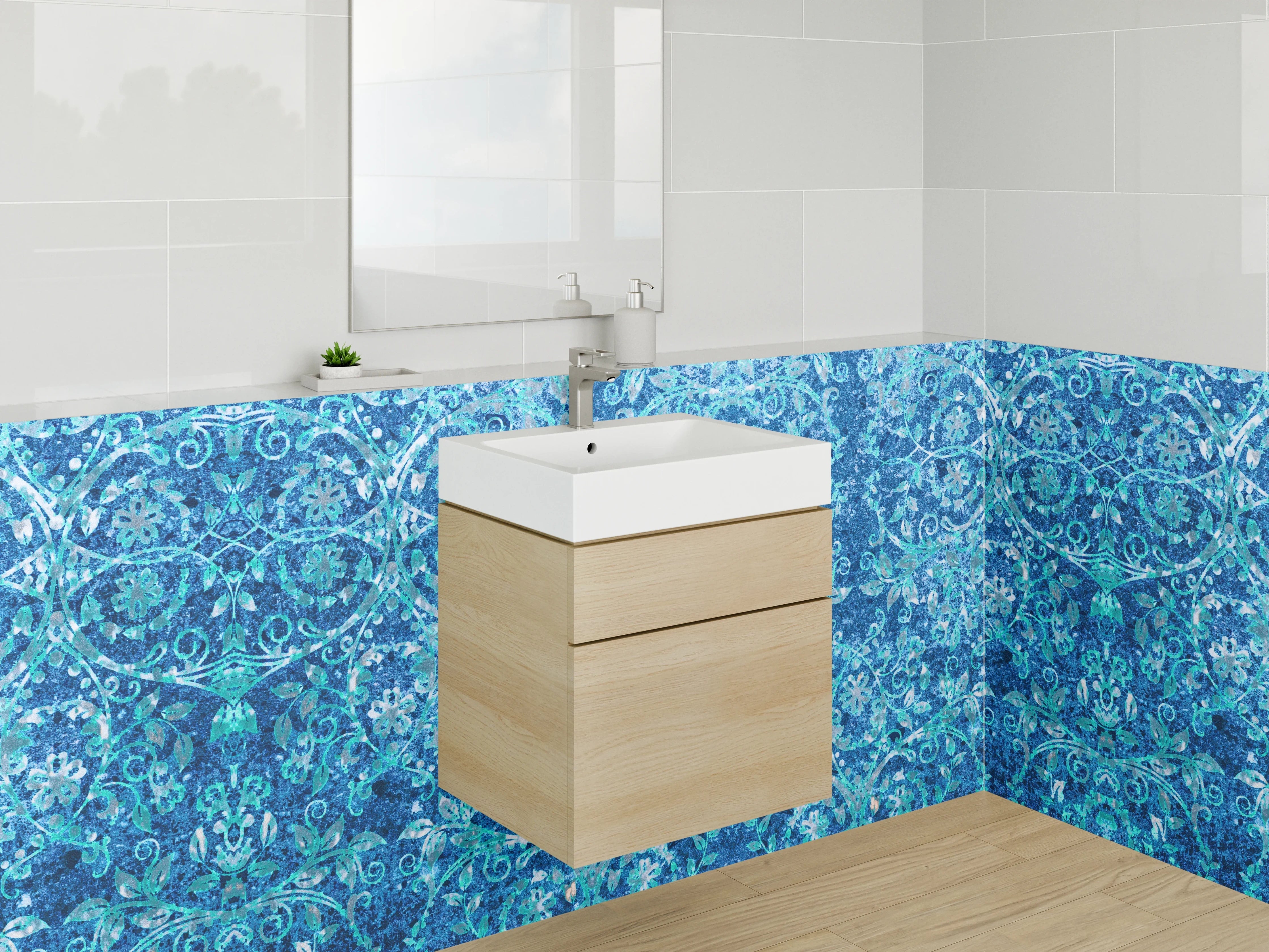 Waschbecken-Rückwand - Orientalisches blaues Mandala-Muster