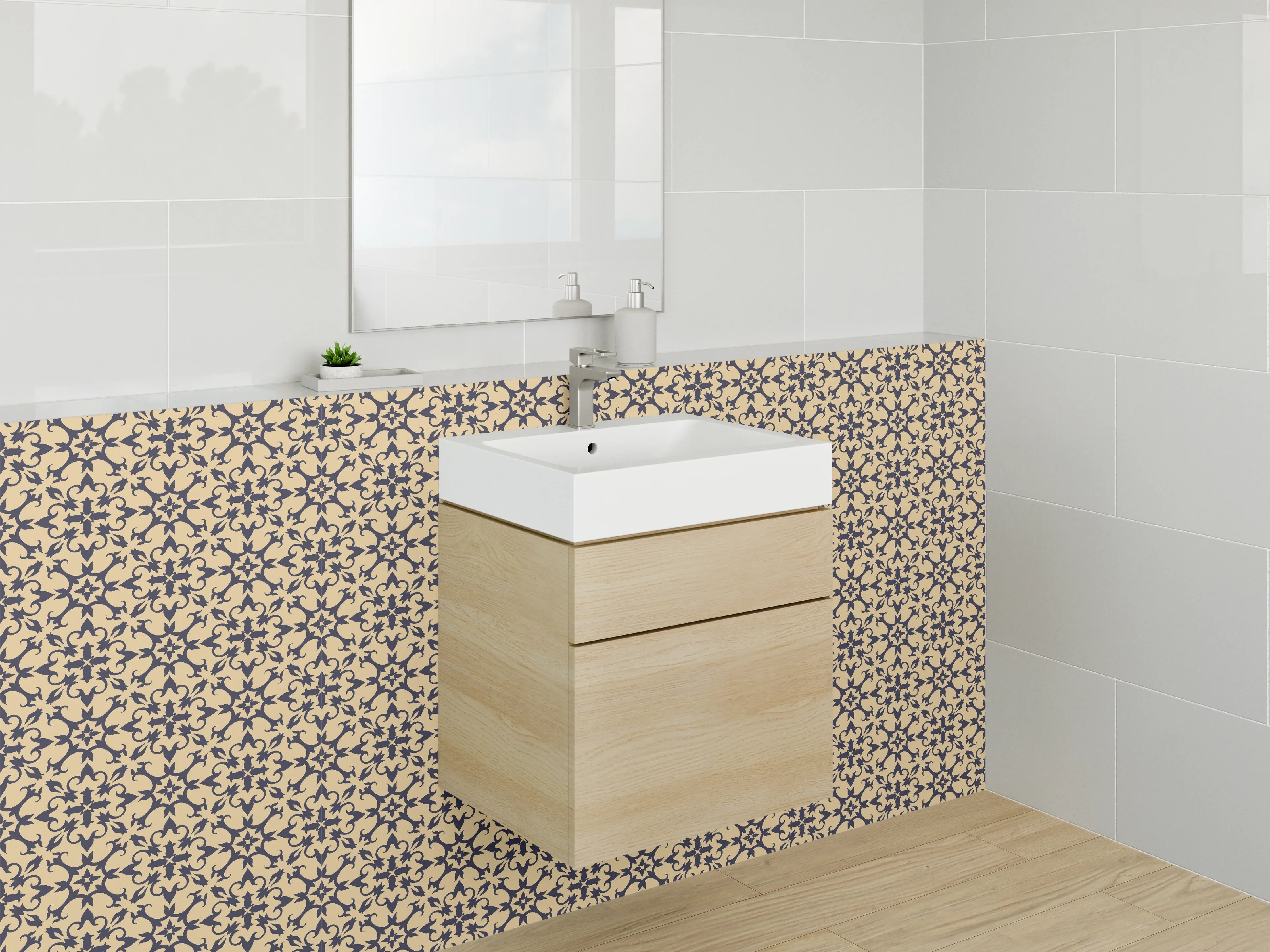 Waschbecken-Rückwand - Ornament Muster Beige Dunkelbraun