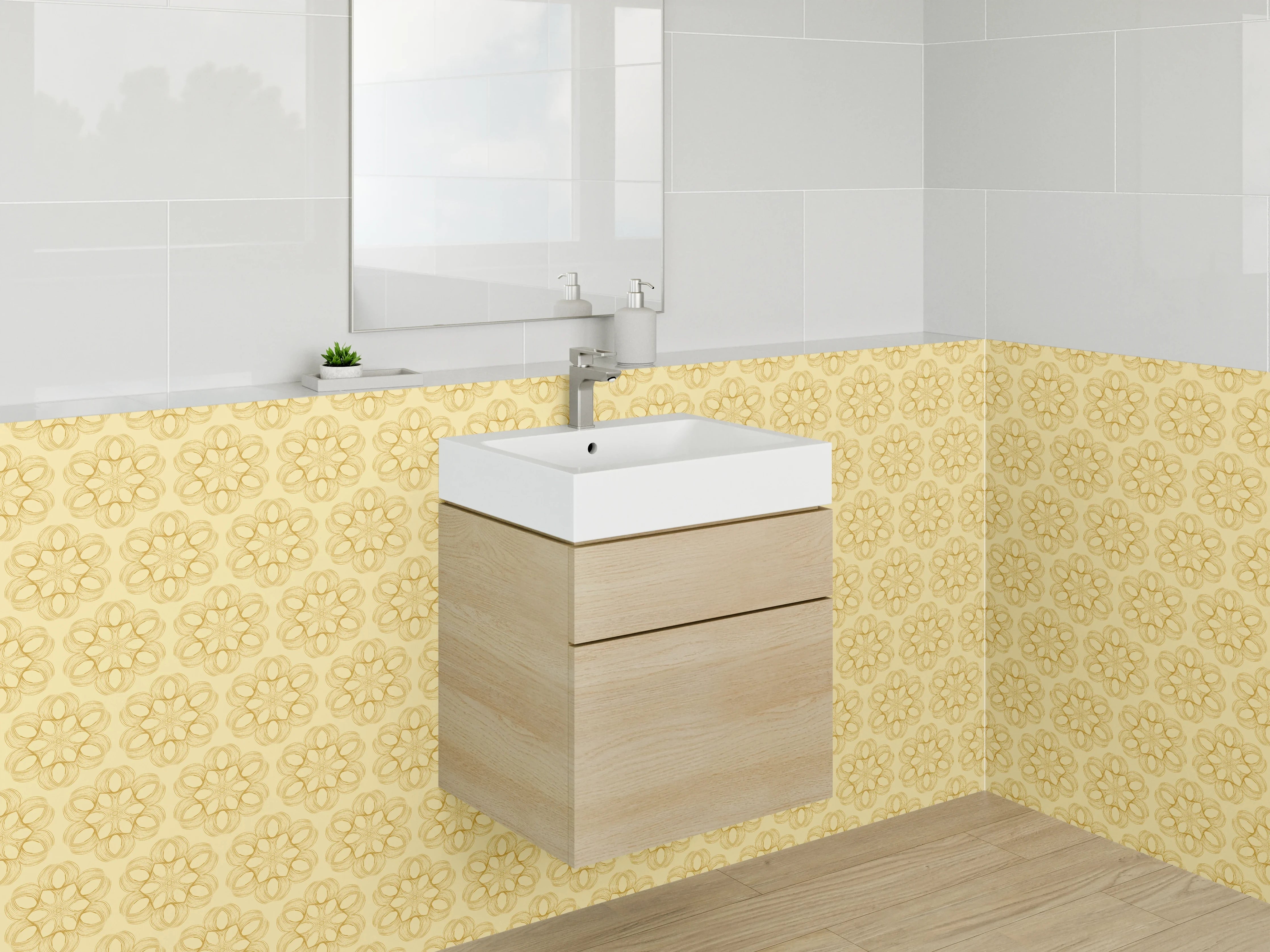 Waschbecken-Rückwand - Ornamentales Retro-Muster in Gold Beige