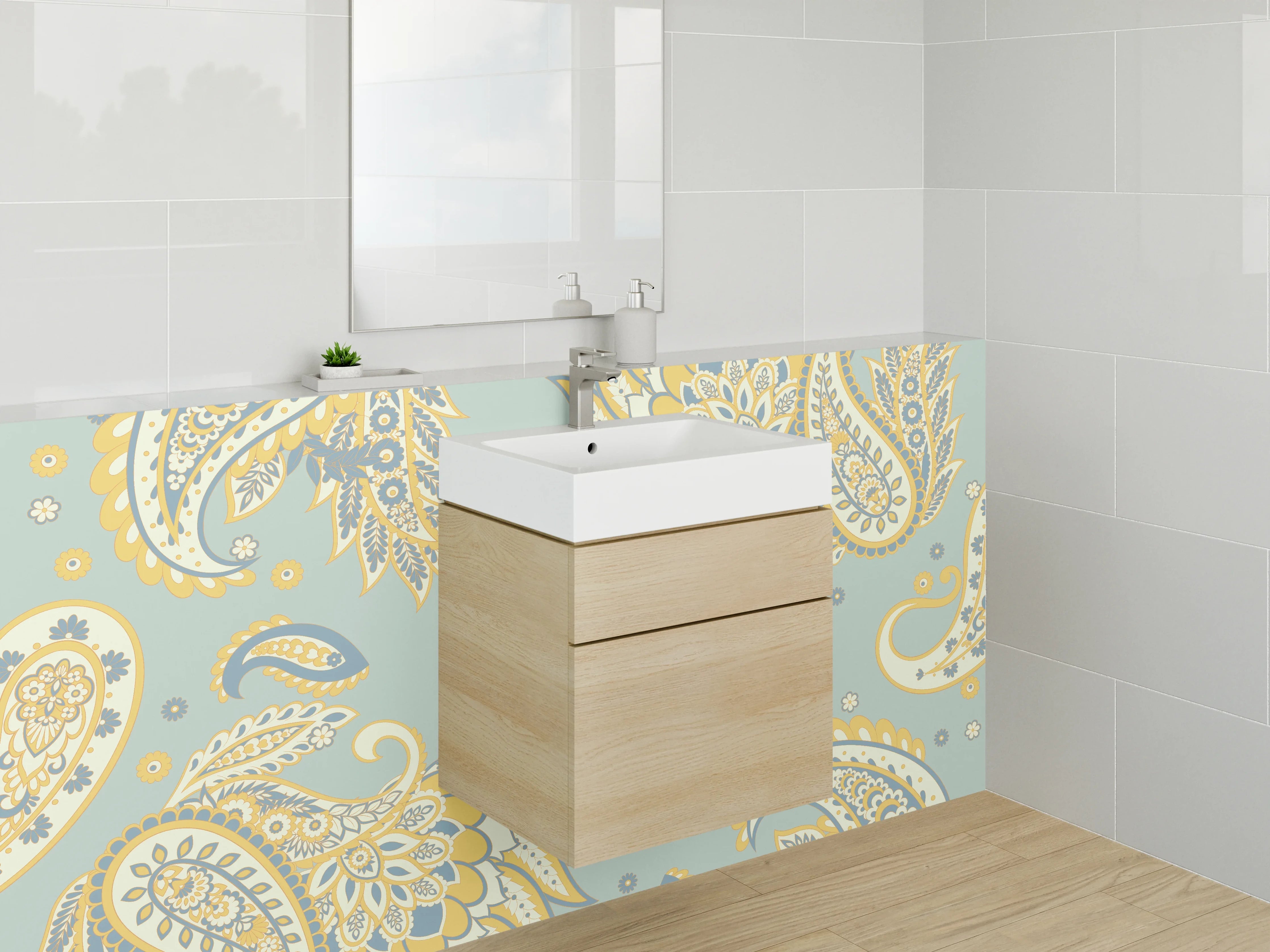 Waschbecken-Rückwand - Paisley Muster Retro Pastell Farben