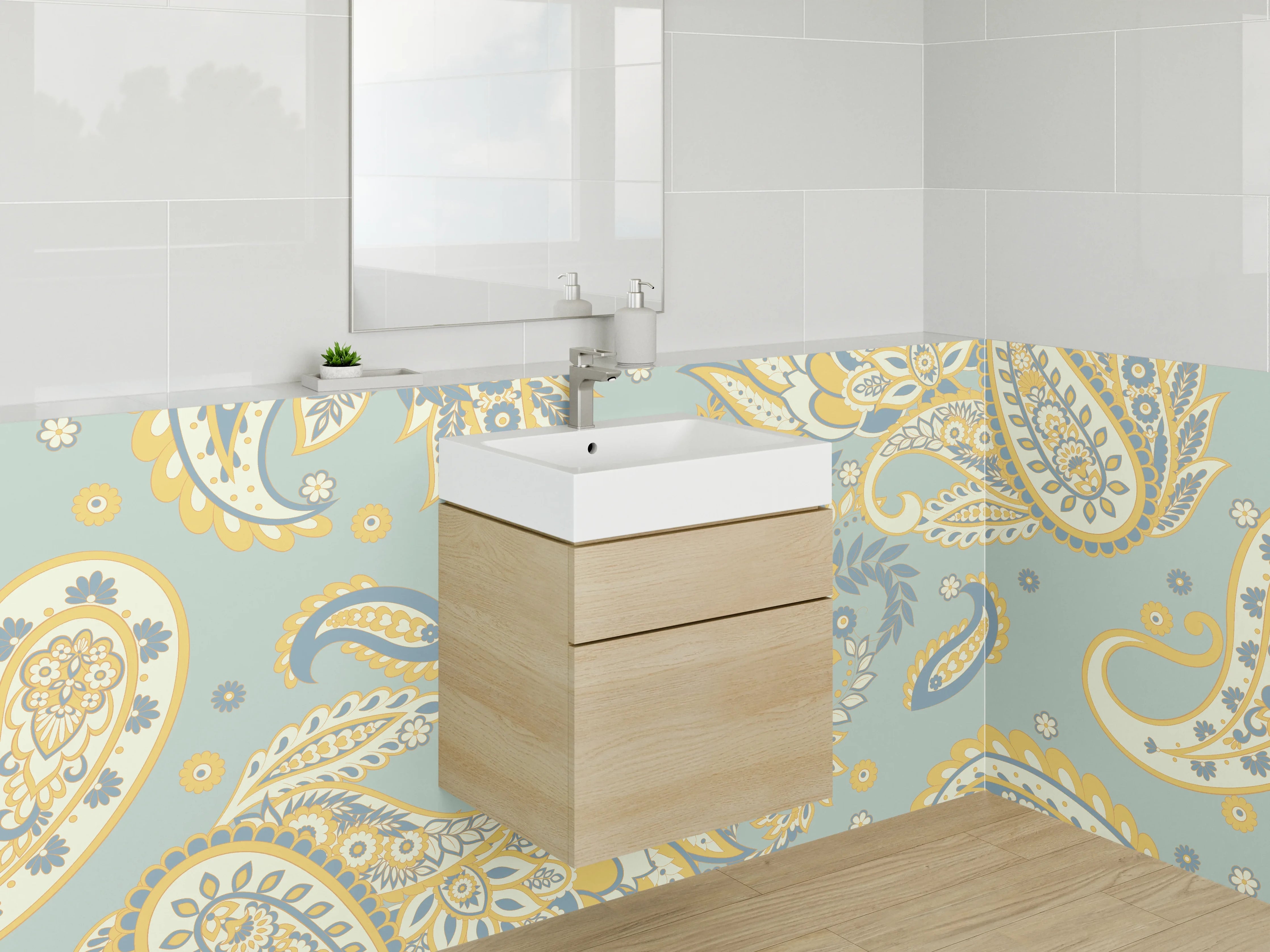 Waschbecken-Rückwand - Paisley Muster Retro Pastell Farben
