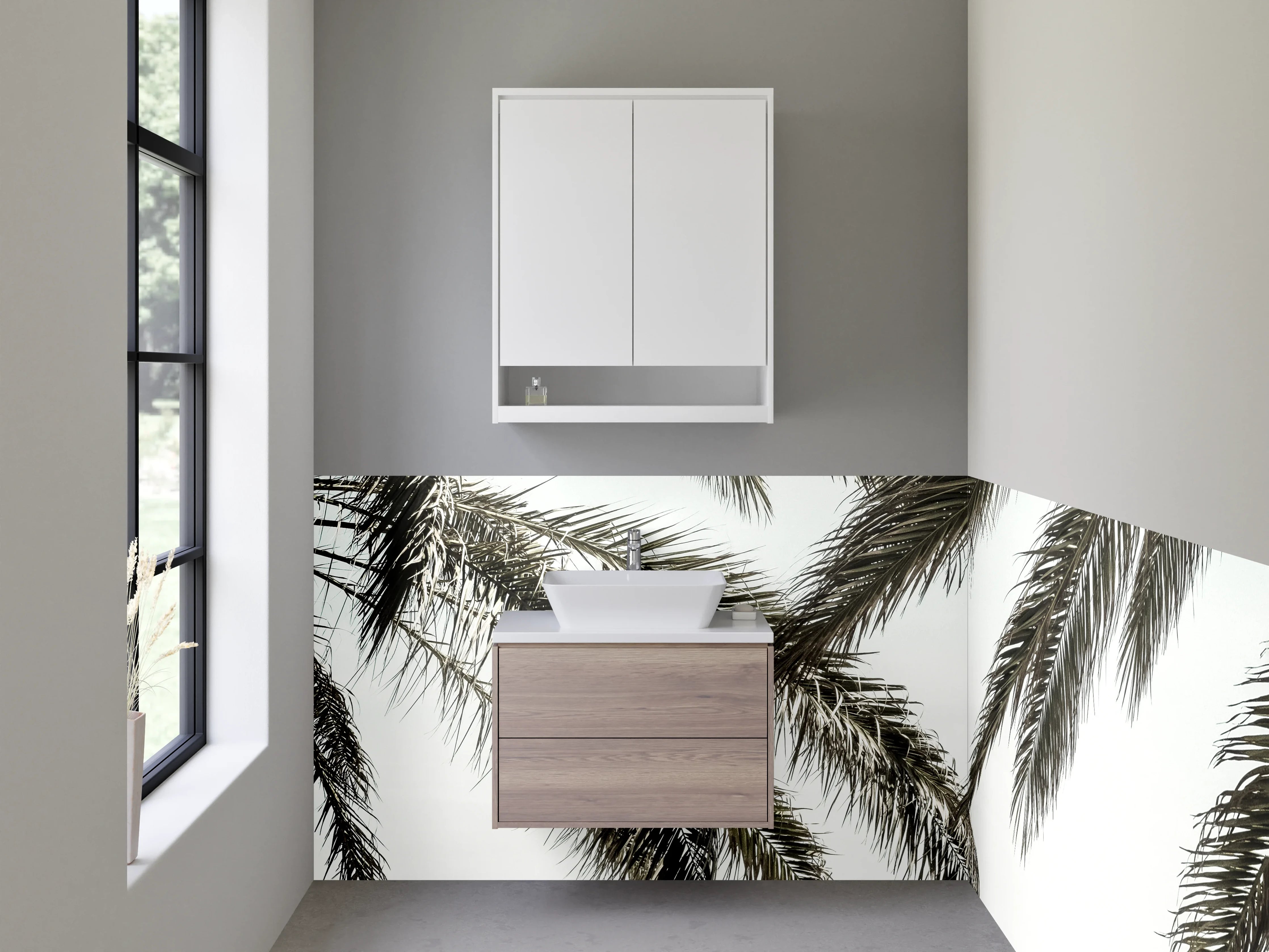 Waschbecken-Rückwand - Palmen am Meer bei Sonnenuntergang