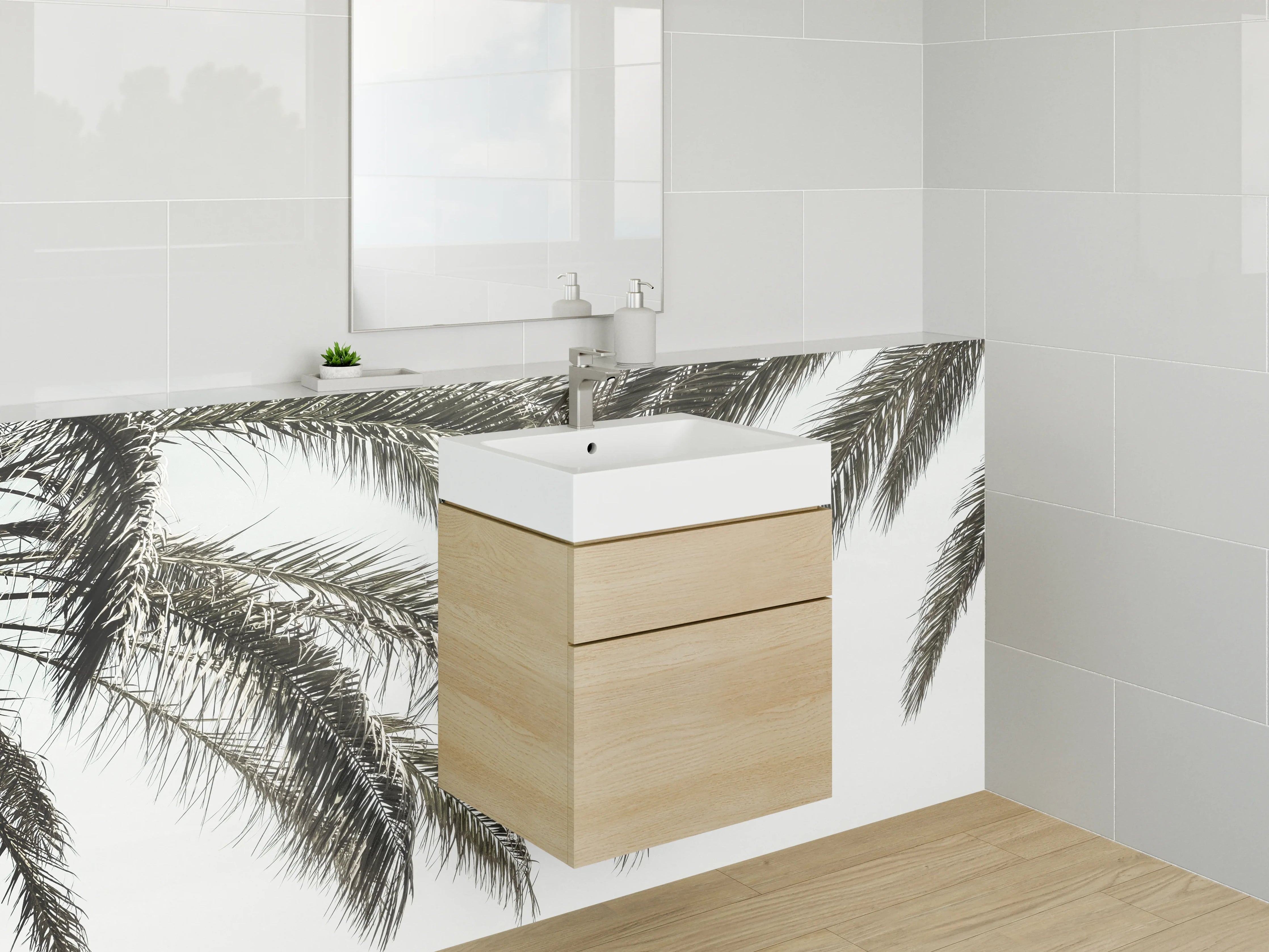 Waschbecken-Rückwand - Palmen am Meer bei Sonnenuntergang