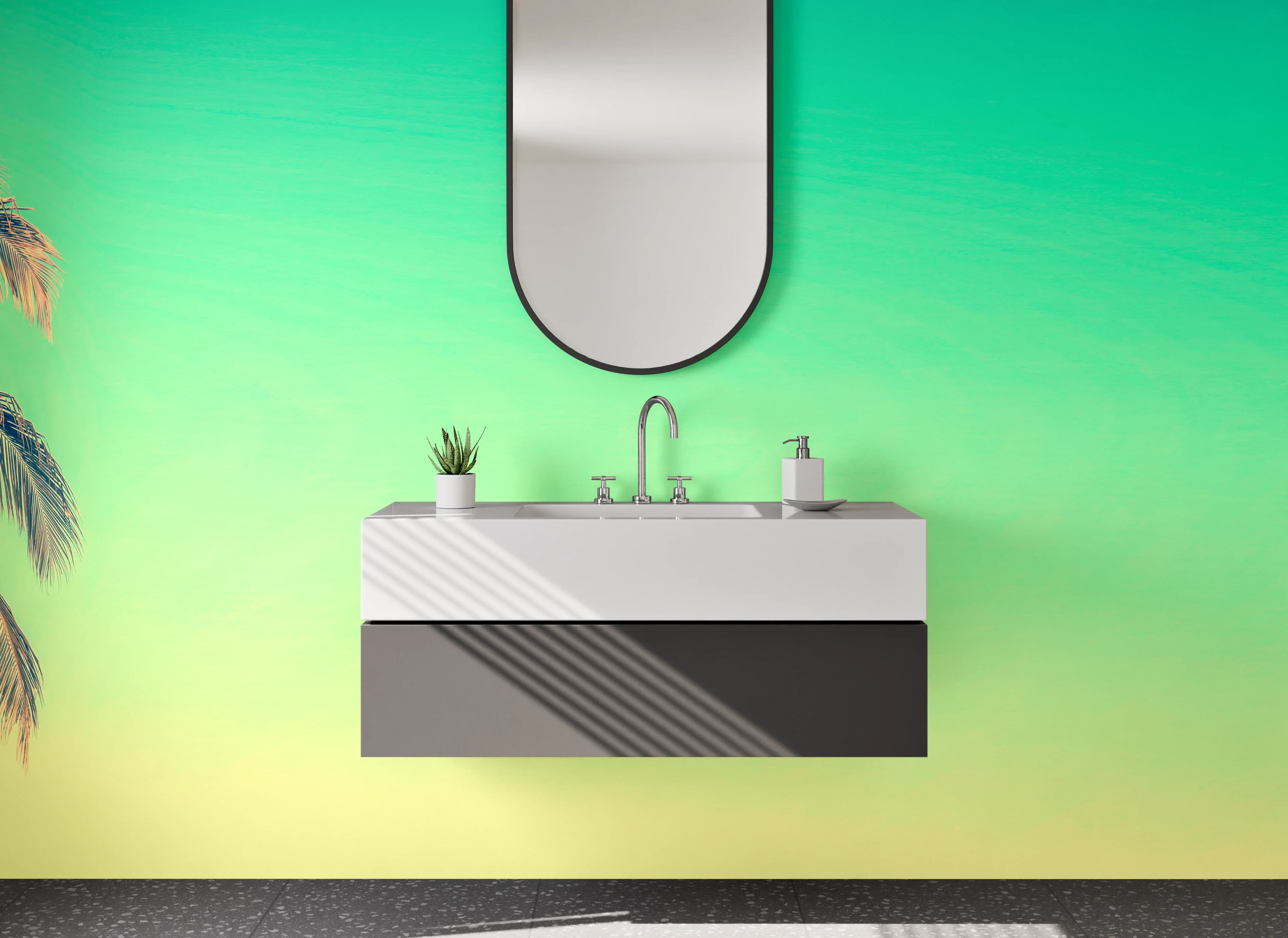 Waschbecken-Rückwand - Palmenstrand Retro Pastell