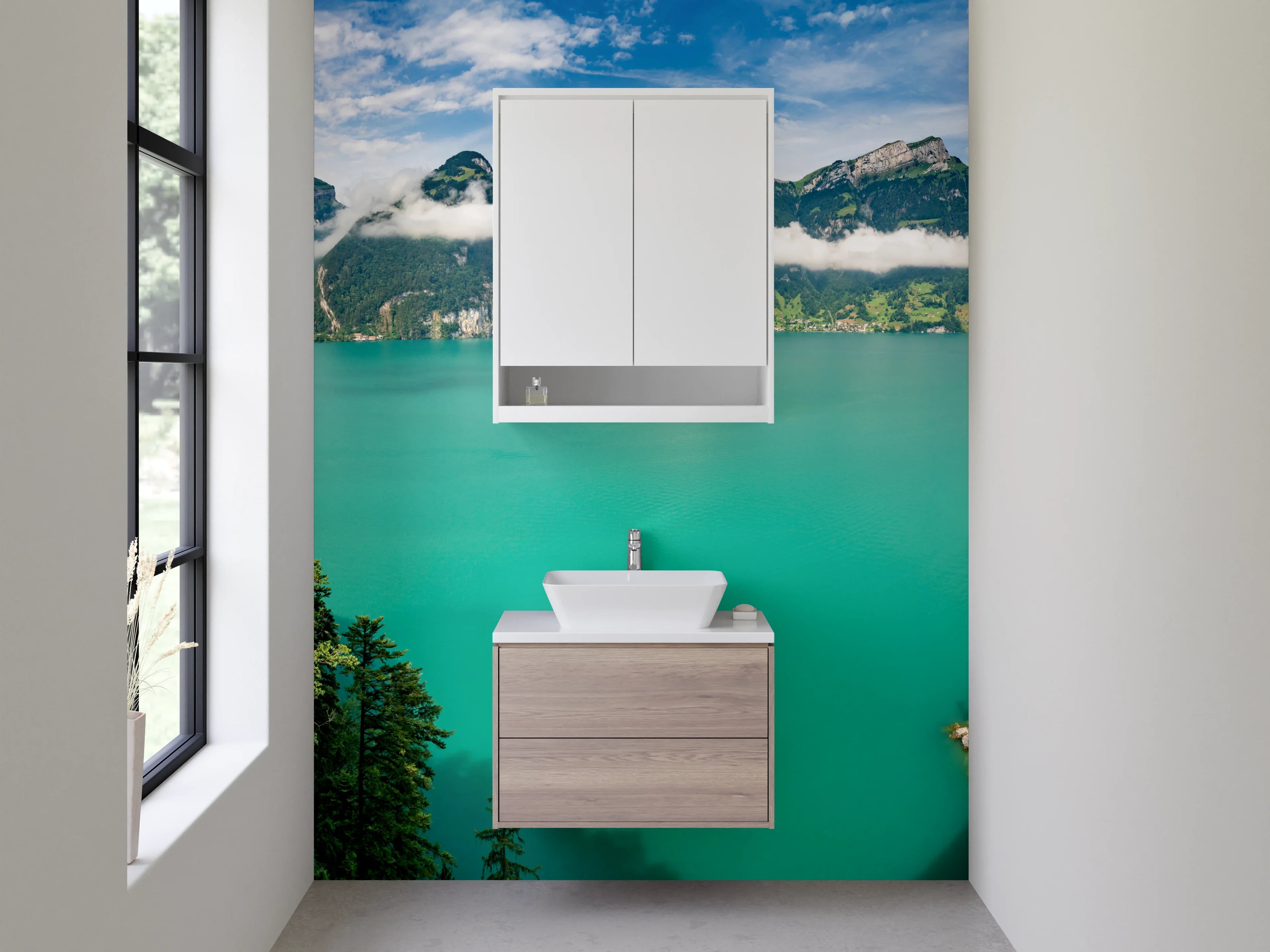 Waschbecken-Rückwand - Panorama Alpen See Landschaft