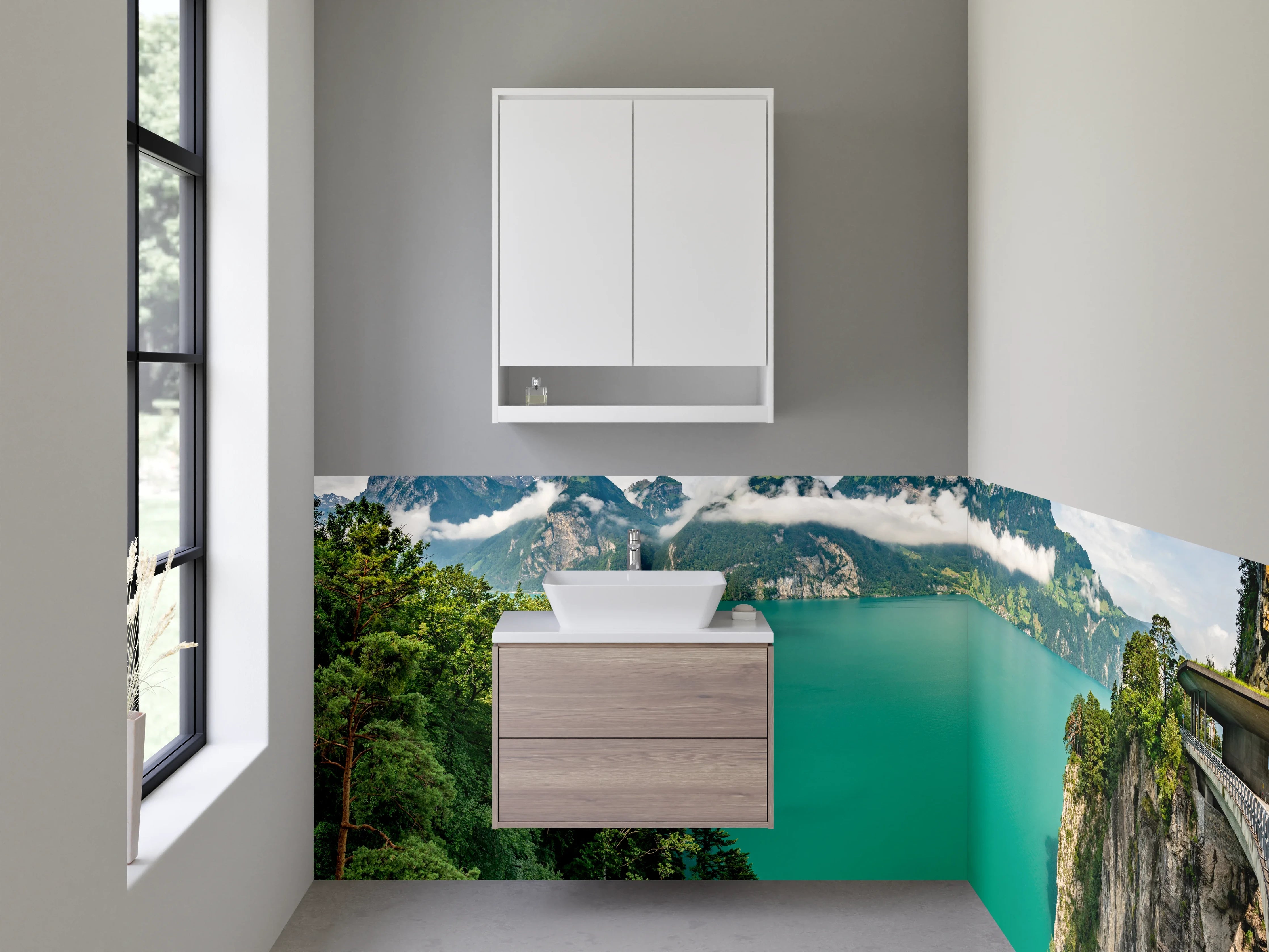 Waschbecken-Rückwand - Panorama Alpen See Landschaft