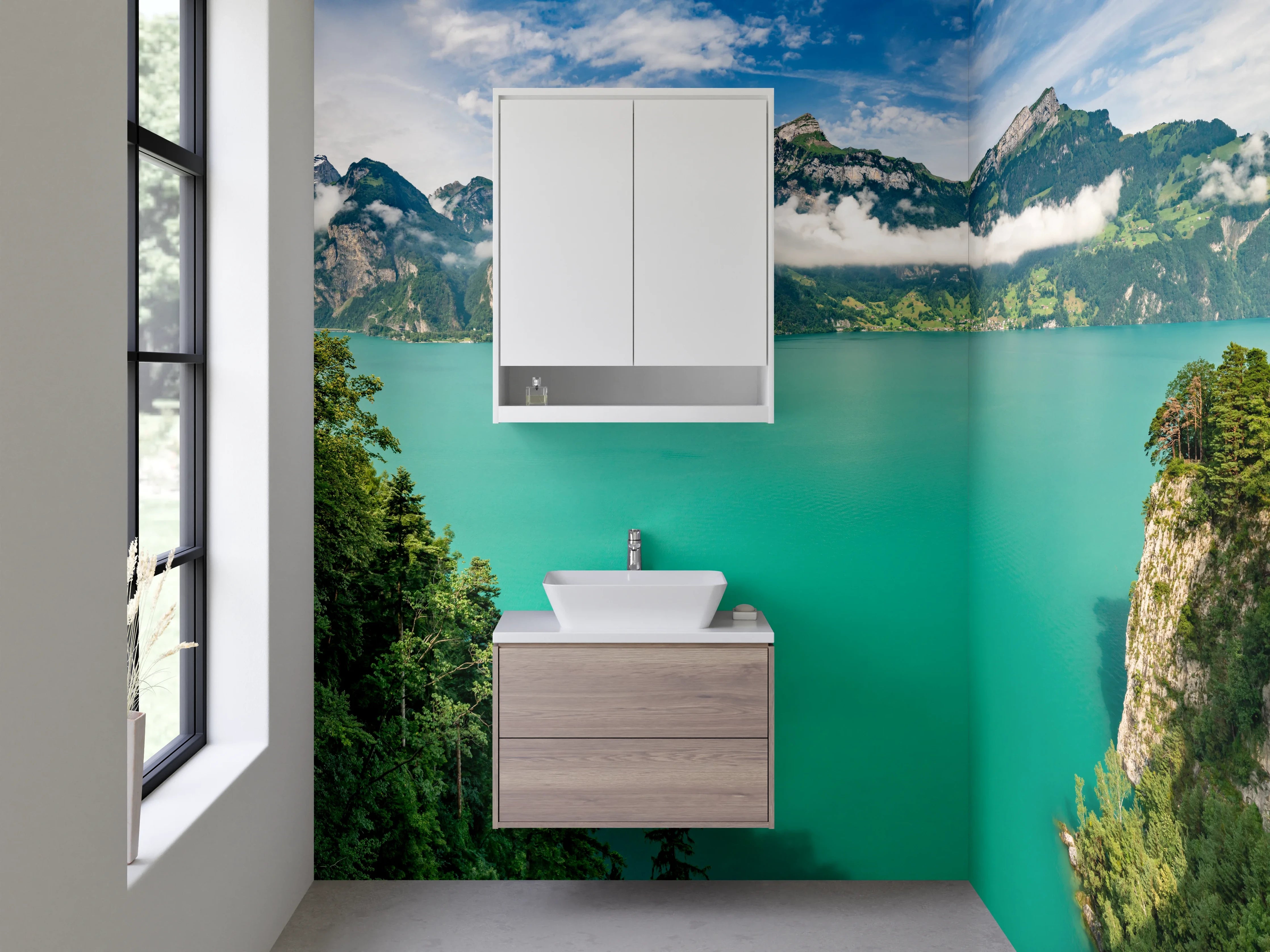 Waschbecken-Rückwand - Panorama Alpen See Landschaft
