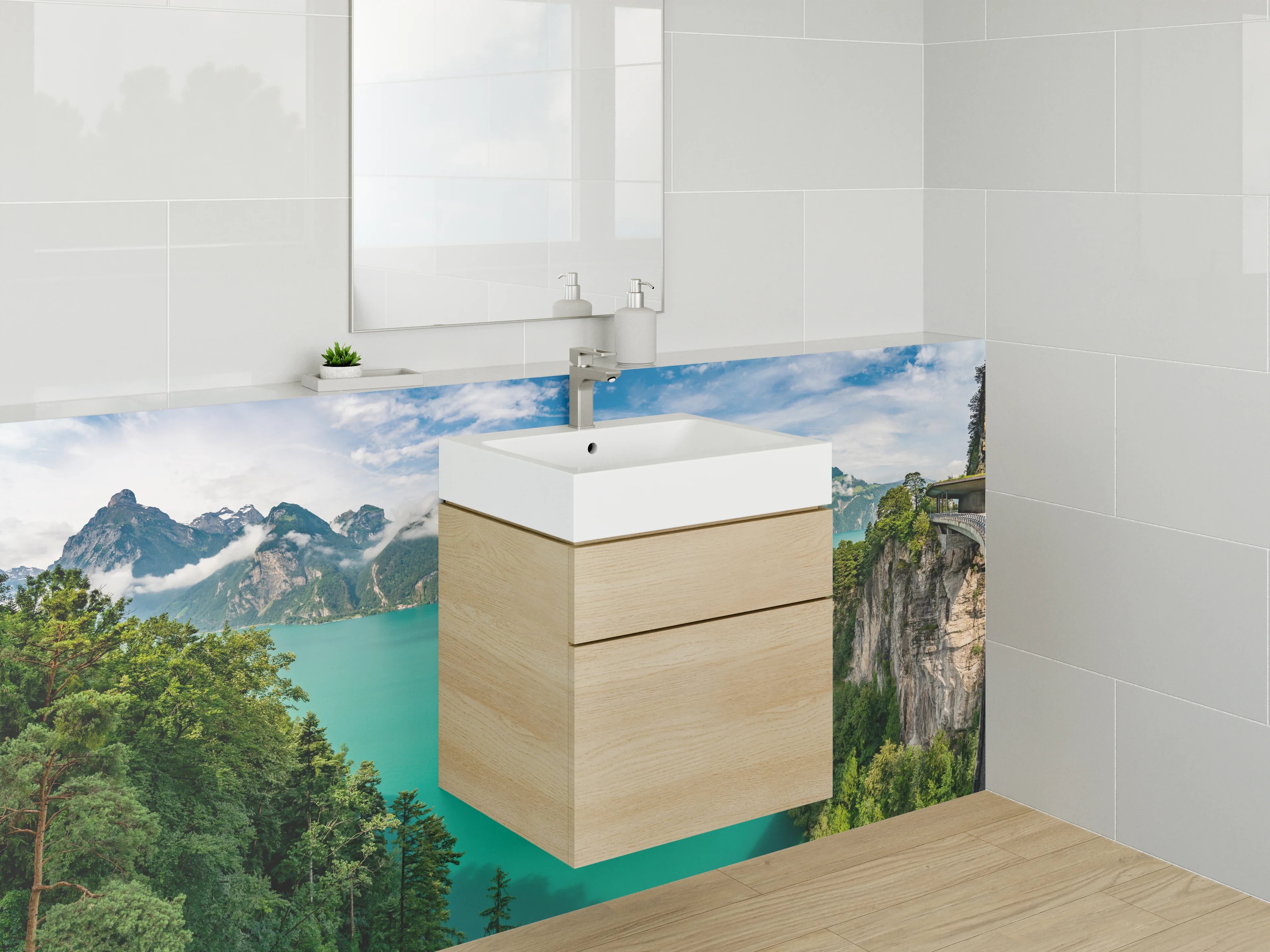 Waschbecken-Rückwand - Panorama Alpen See Landschaft