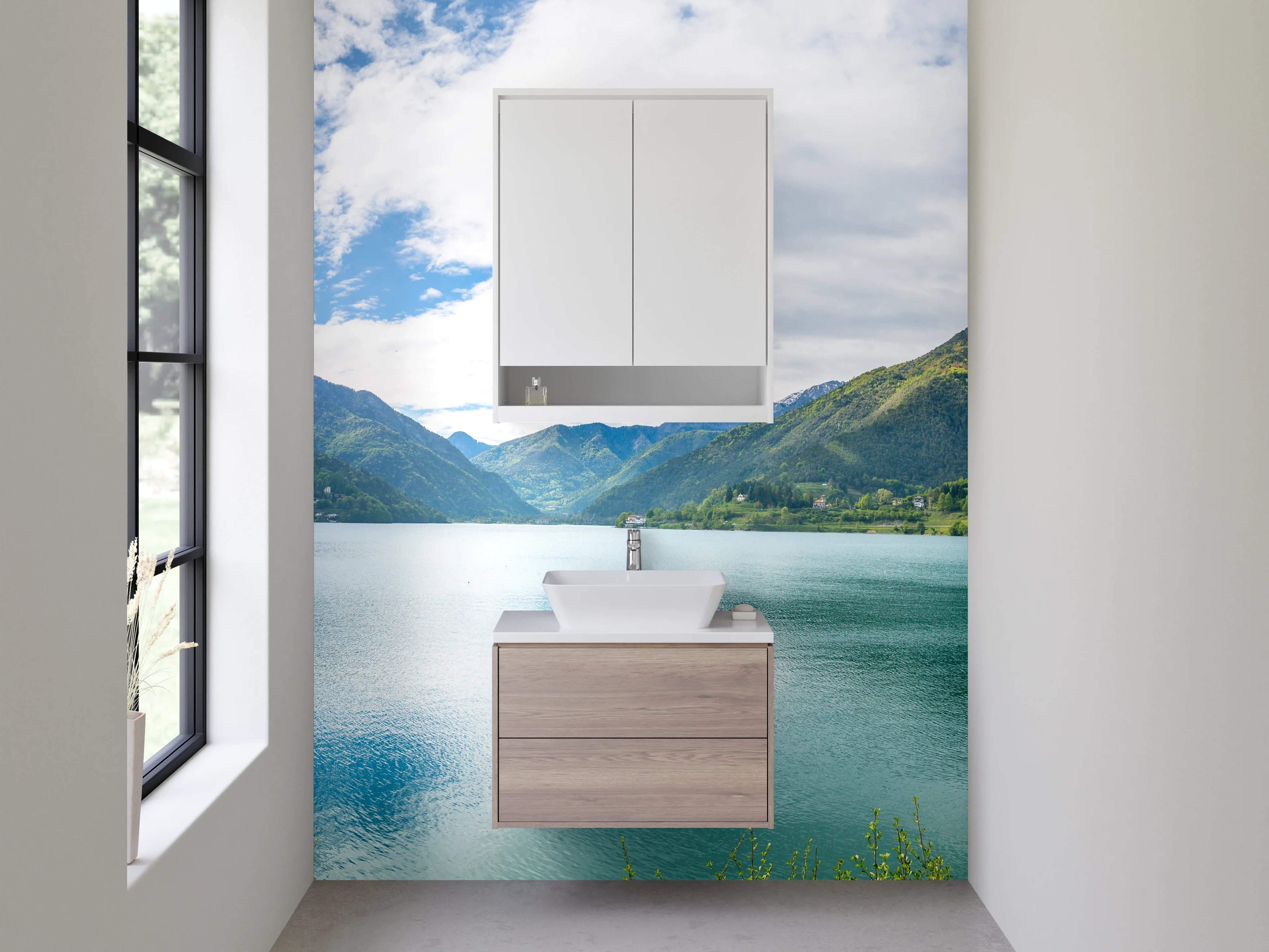 Waschbecken-Rückwand - Panorama Bergsee mit Alpenkulisse