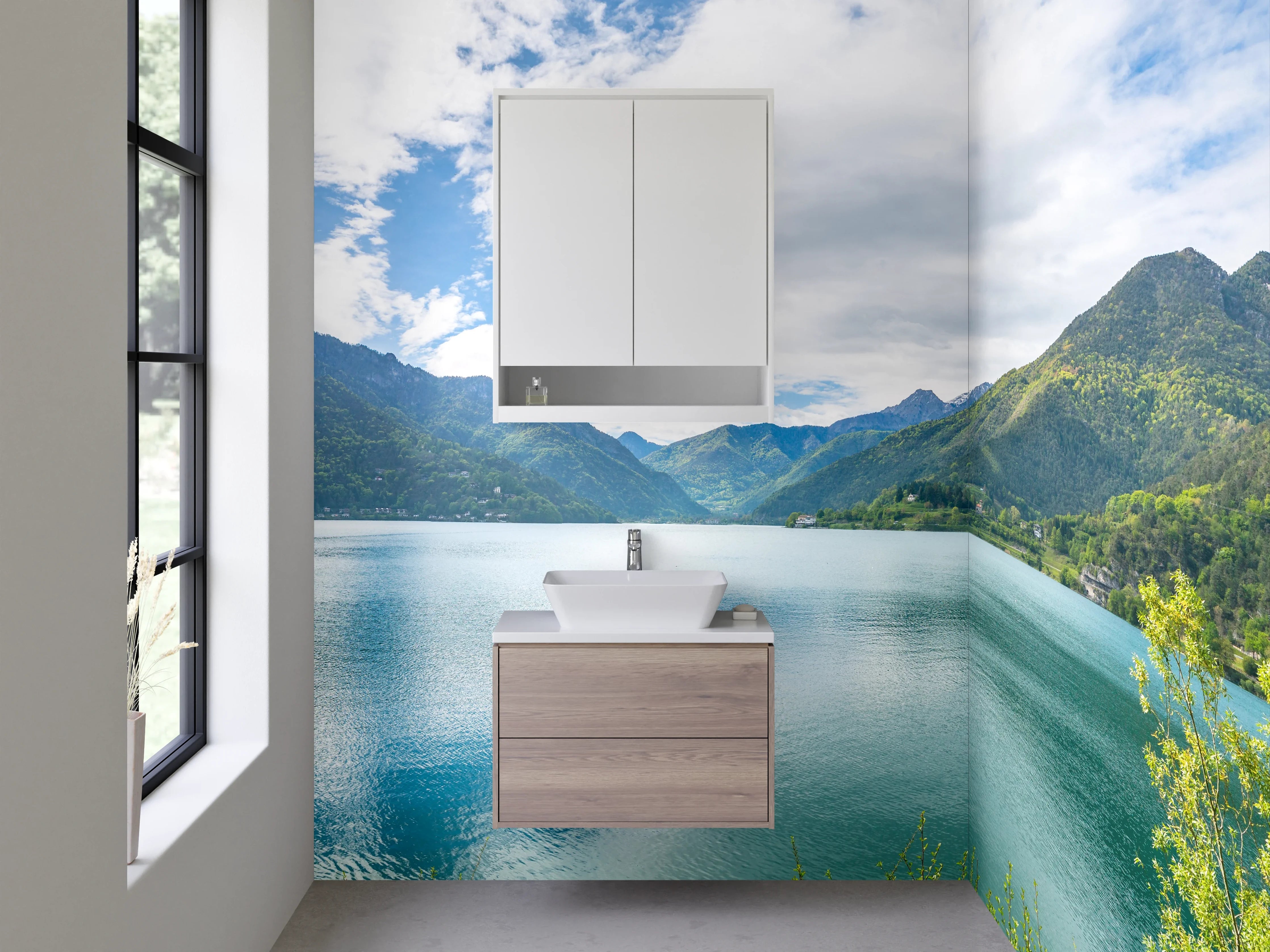 Waschbecken-Rückwand - Panorama Bergsee mit Alpenkulisse