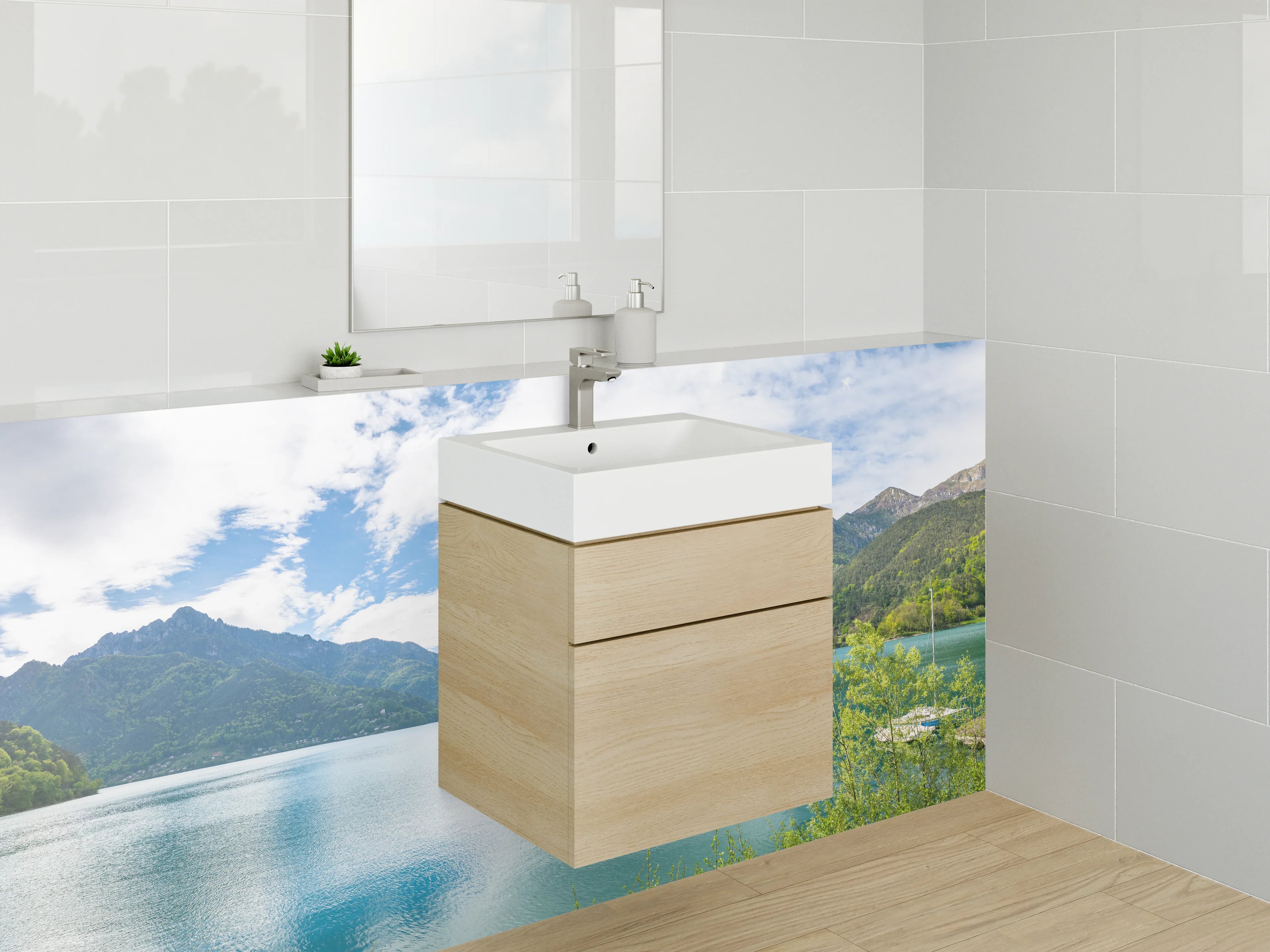 Waschbecken-Rückwand - Panorama Bergsee mit Alpenkulisse