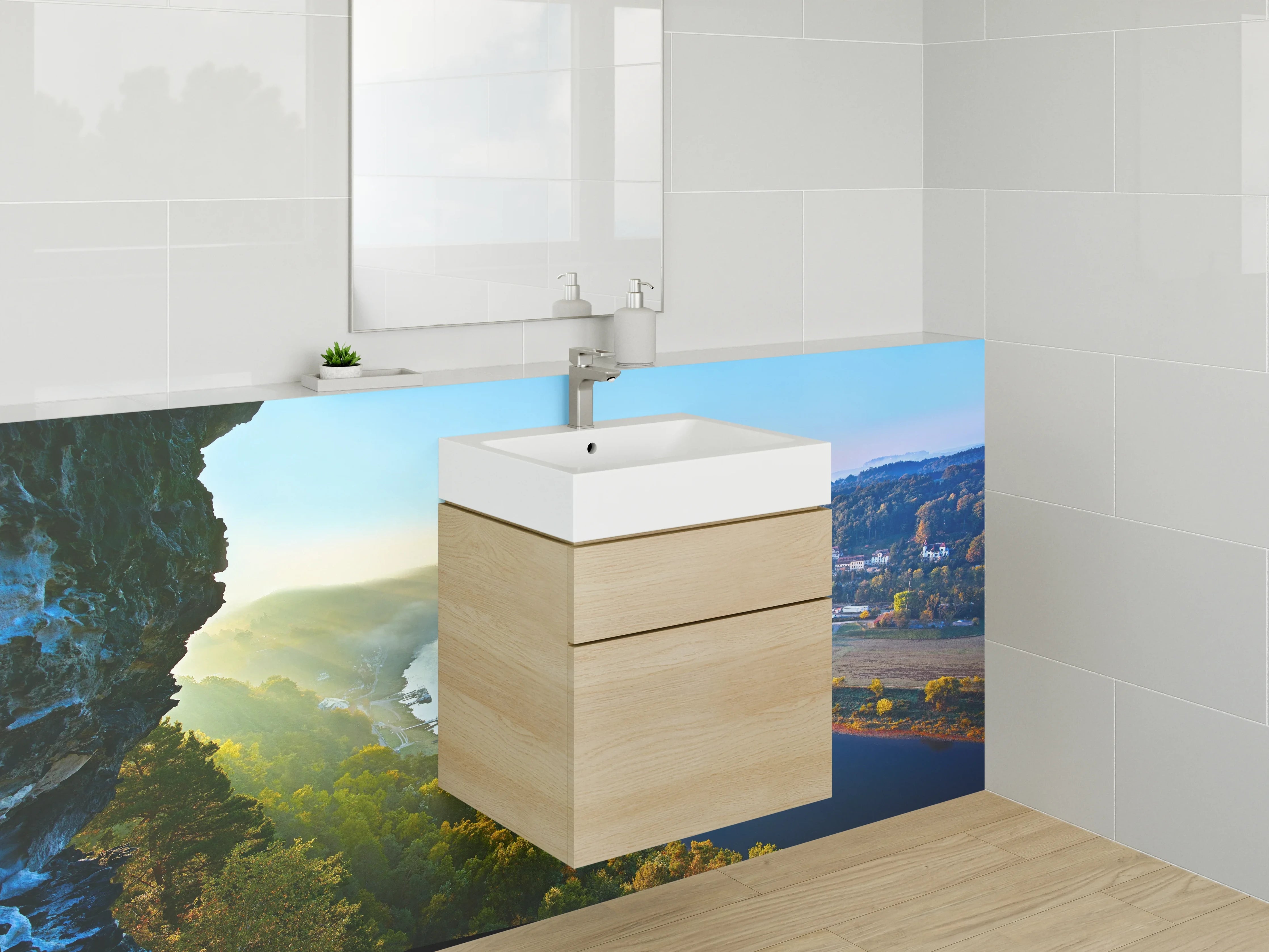 Waschbecken-Rückwand - Panorama Elbtal Sächsische Schweiz
