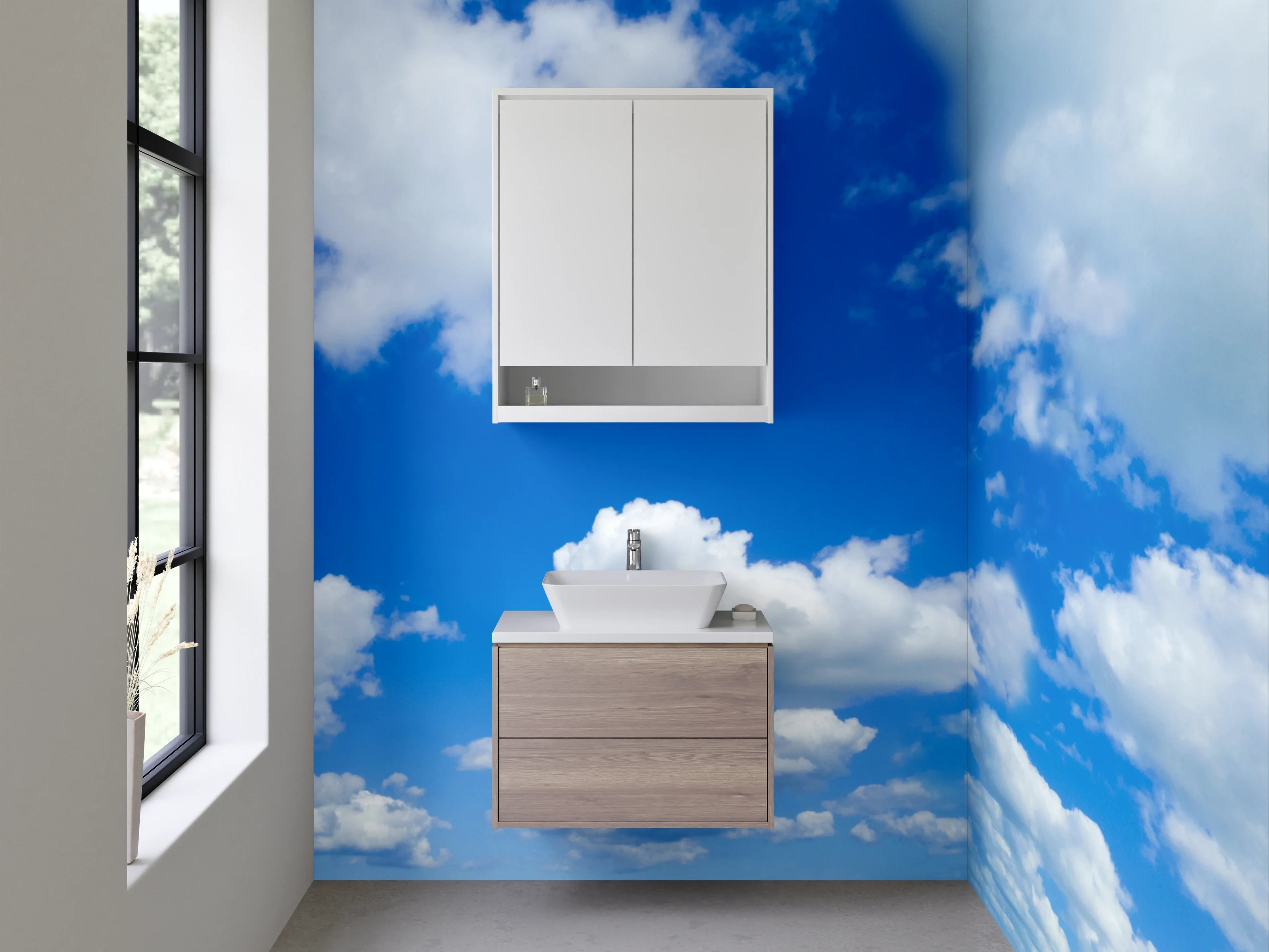 Waschbecken-Rückwand - Panorama Himmel mit weißen Wolken