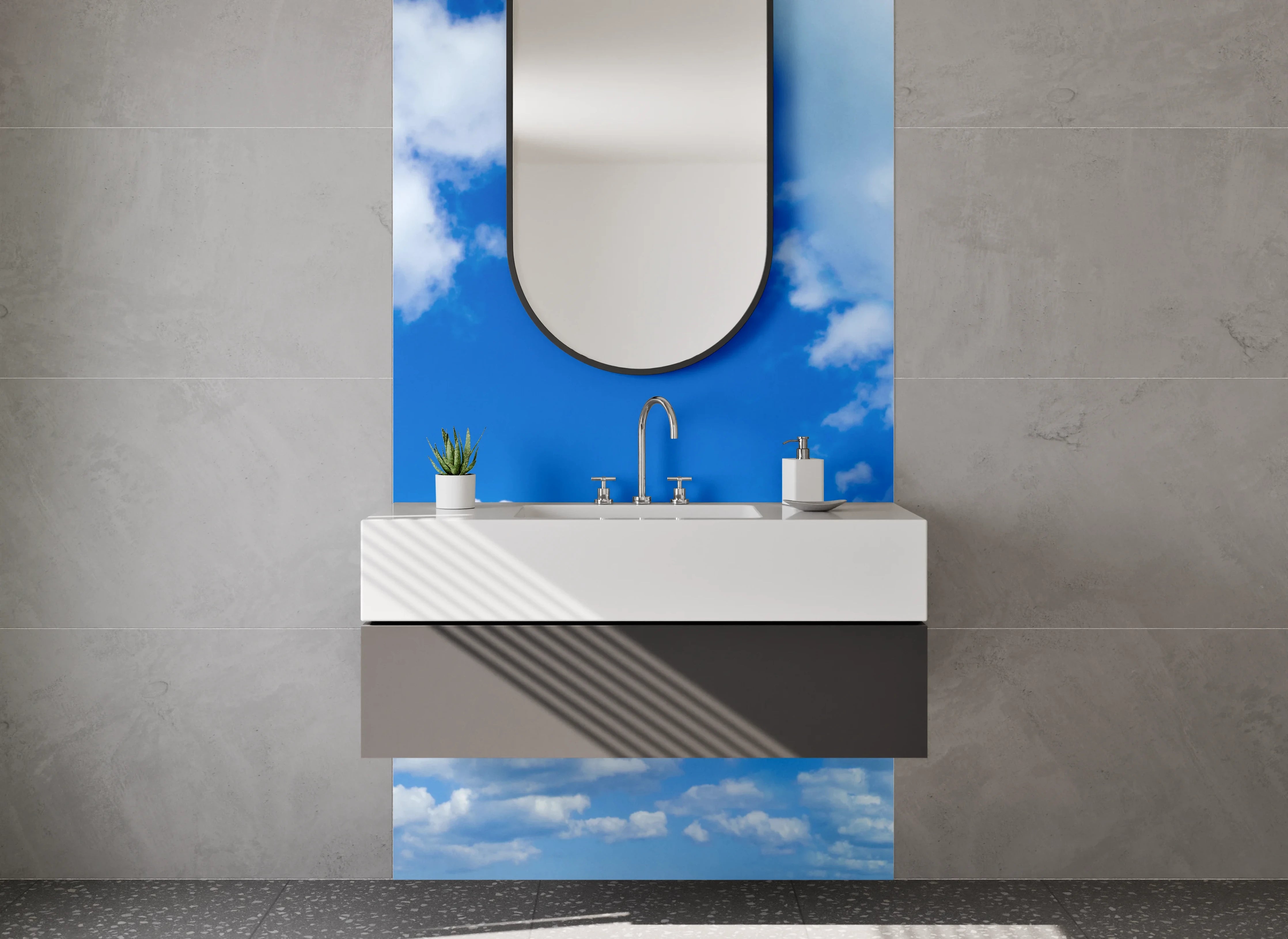 Waschbecken-Rückwand - Panorama Himmel mit weißen Wolken