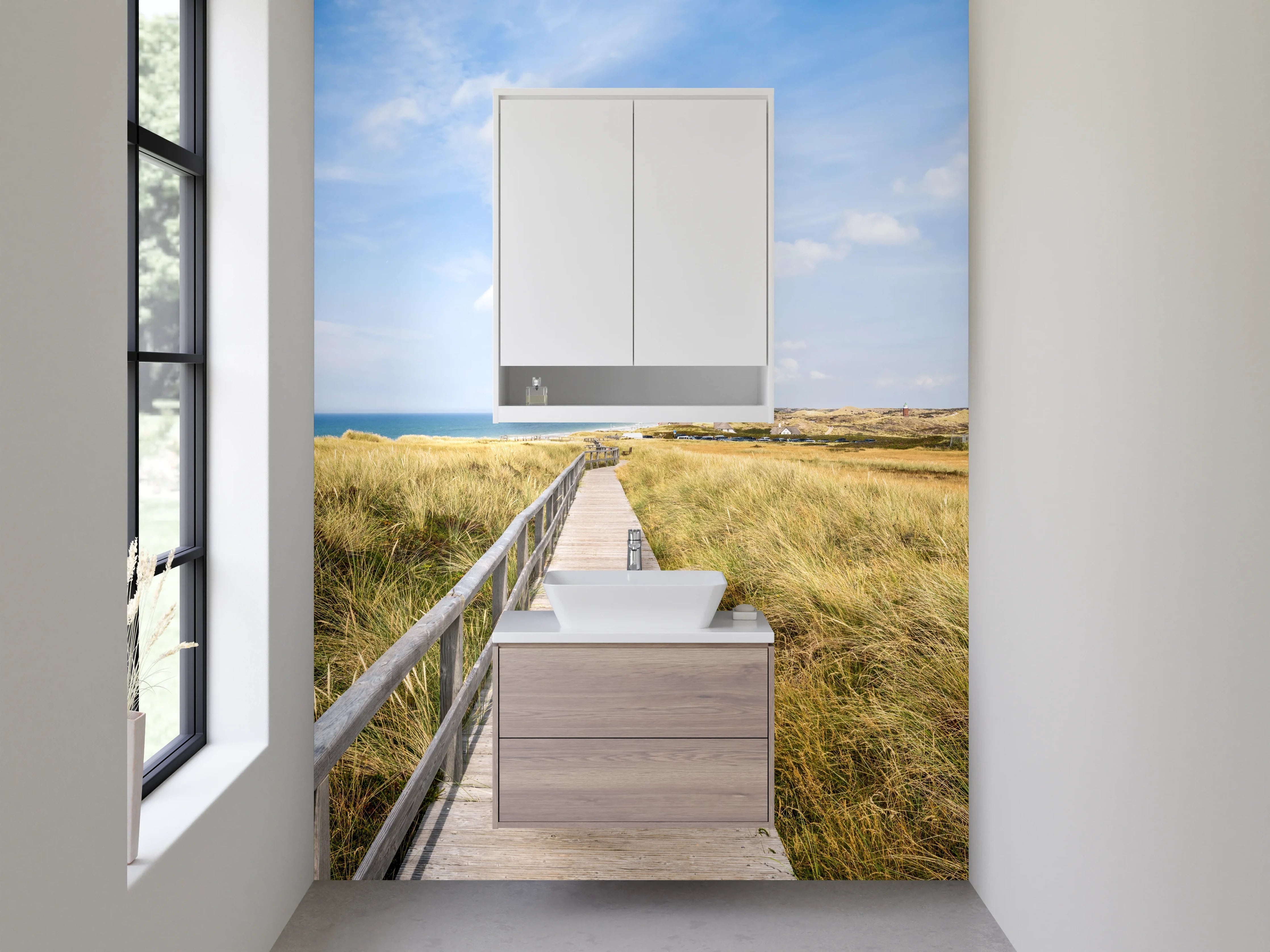 Waschbecken-Rückwand - Panorama Nordseeküste Holzsteg Dünen