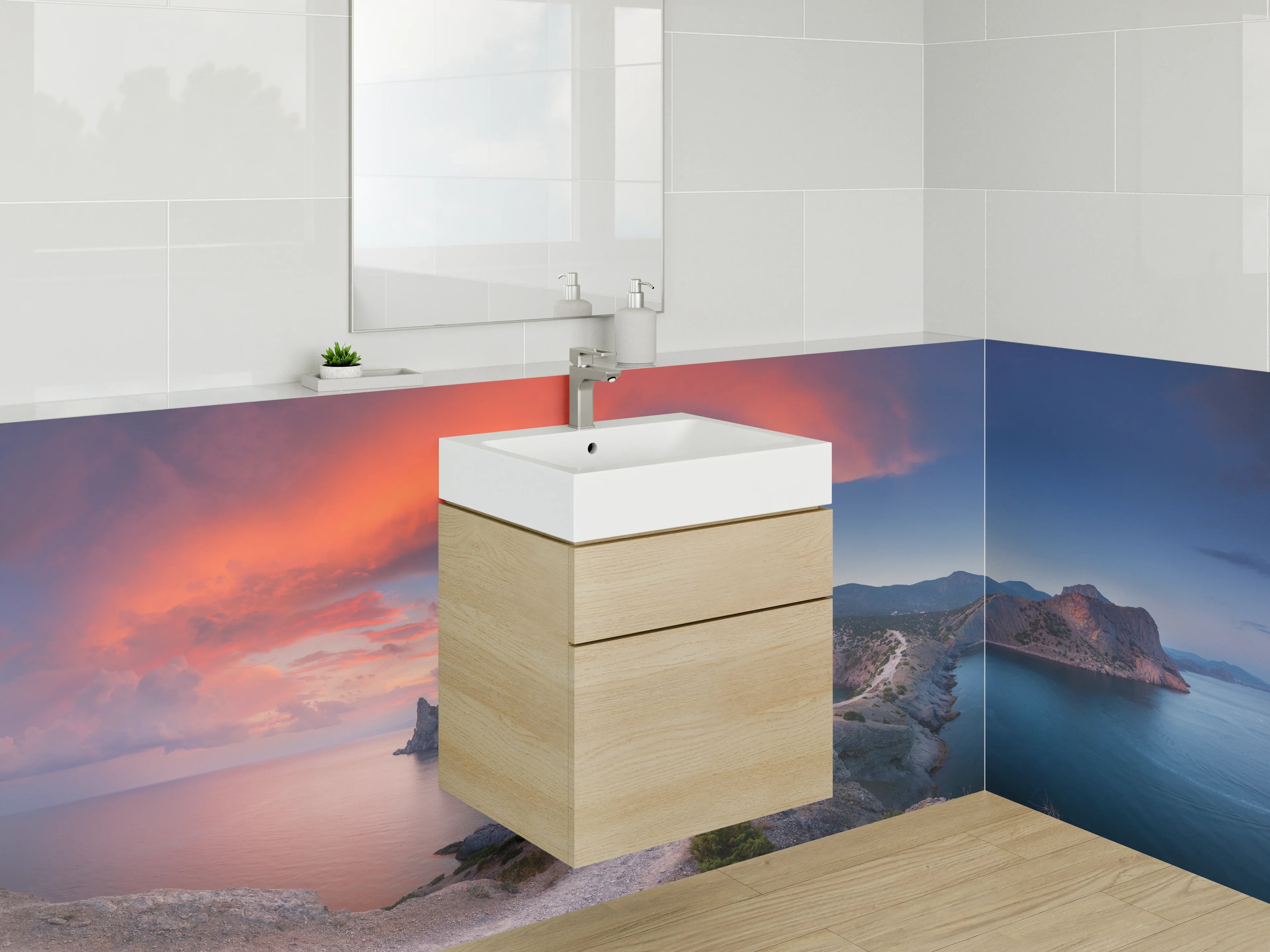 Waschbecken-Rückwand - Panorama Sonnenuntergang Küstenlandschaft Meer
