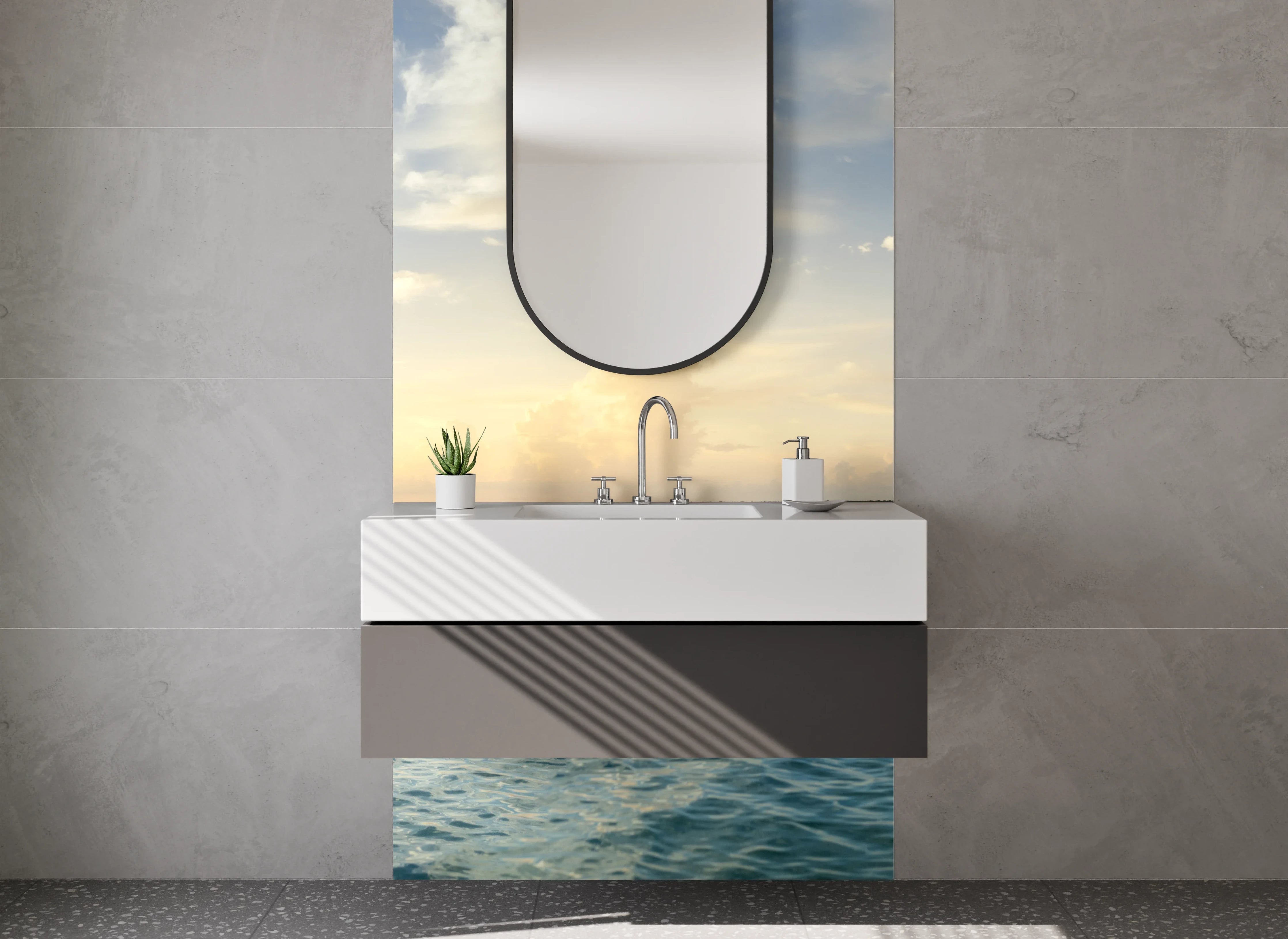 Waschbecken-Rückwand - Panorama Sonnenuntergang Meer