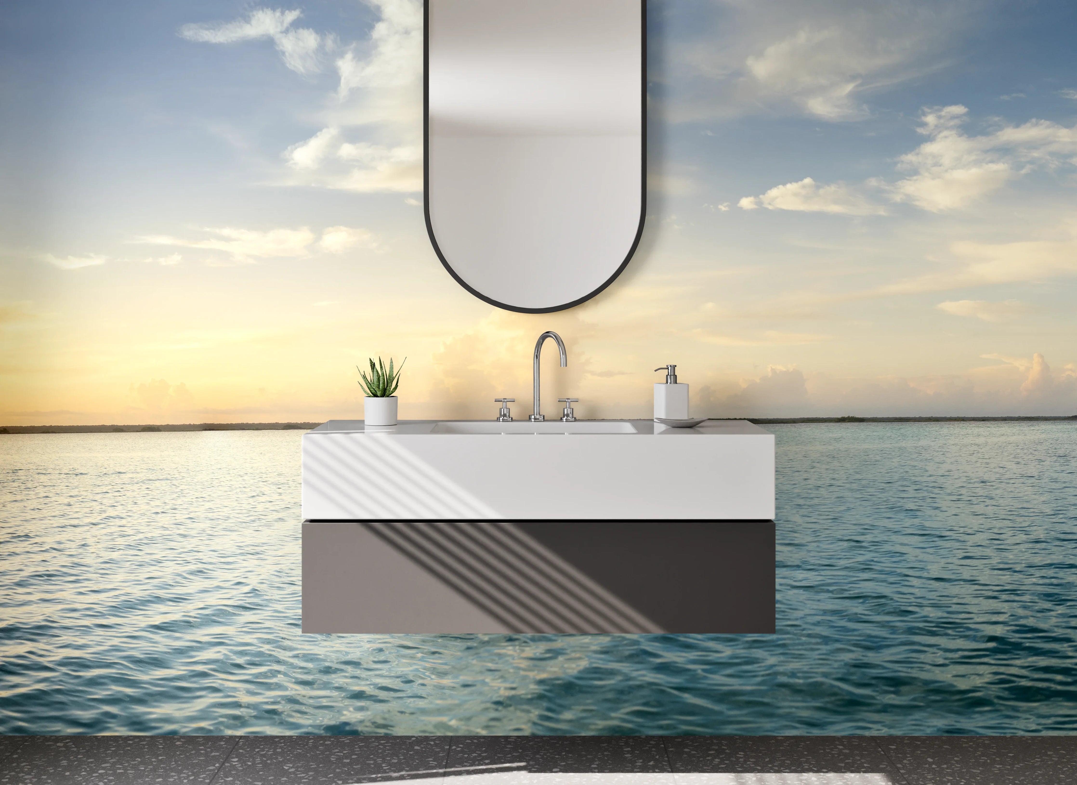 Waschbecken-Rückwand - Panorama Sonnenuntergang Meer