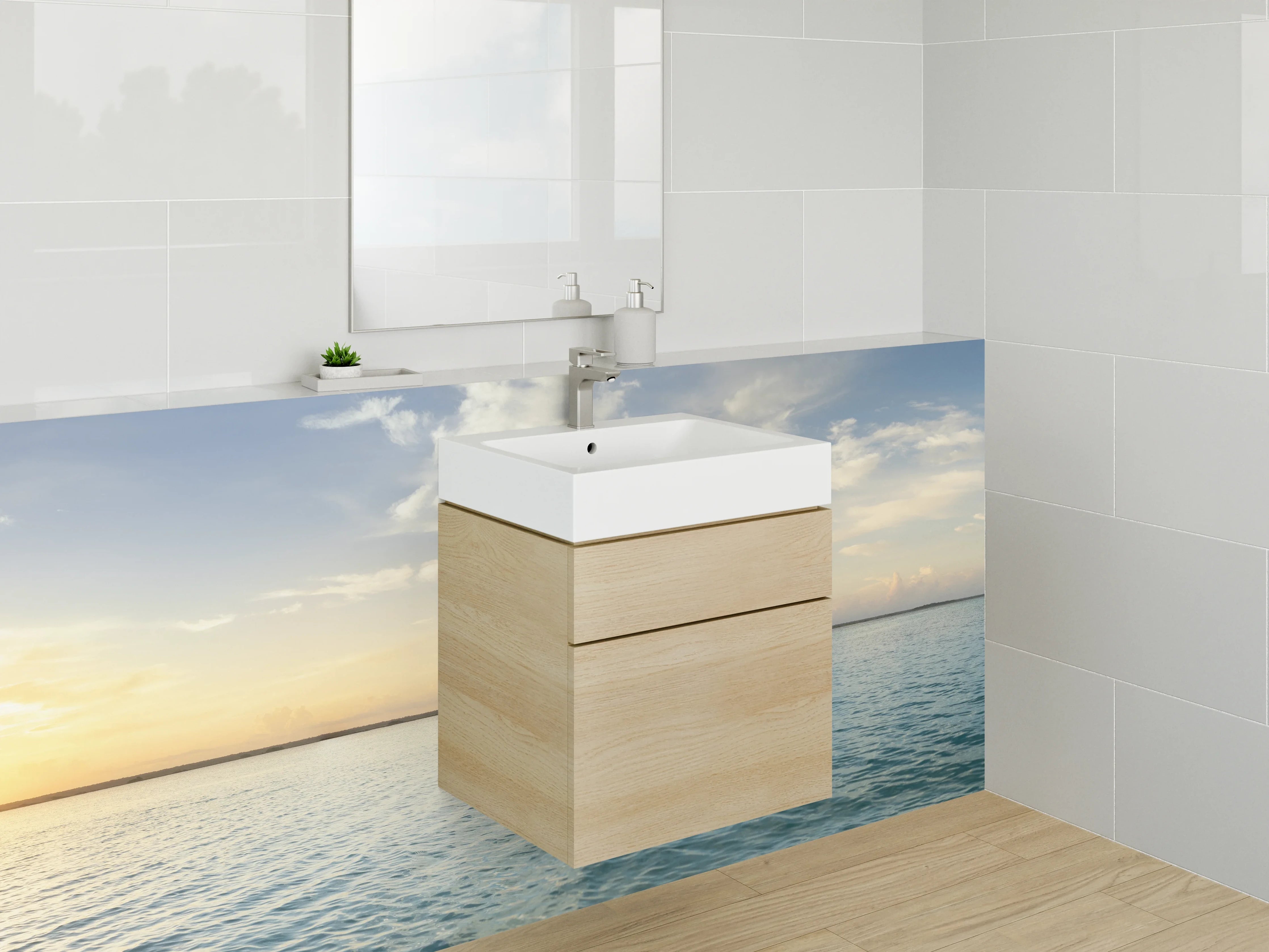 Waschbecken-Rückwand - Panorama Sonnenuntergang Meer