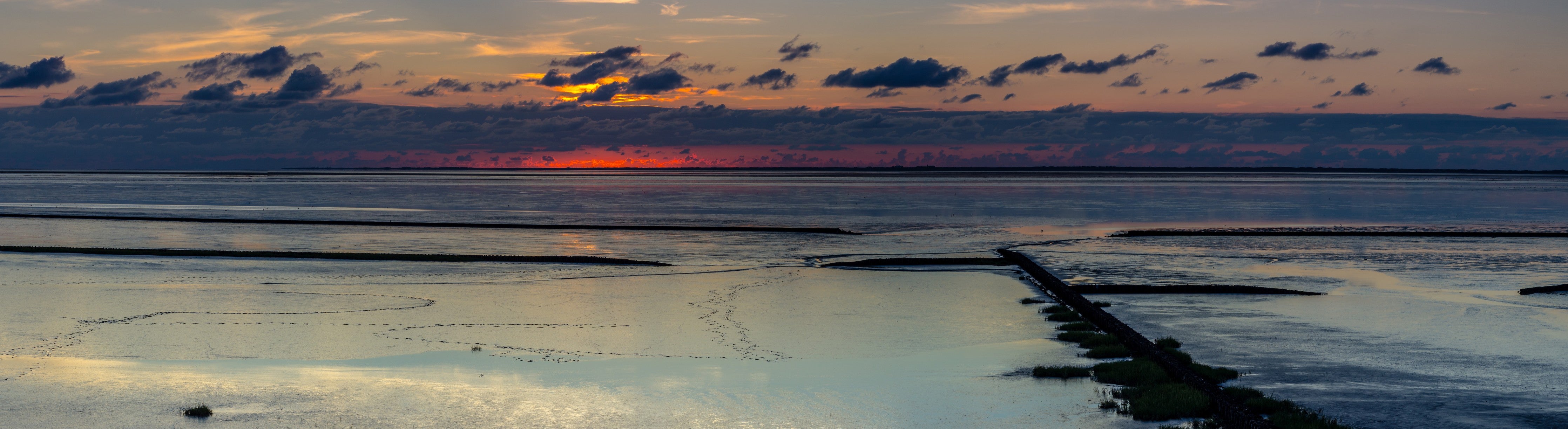 Waschbecken-Rückwand-Panorama Sonnenuntergang Nordsee Watt