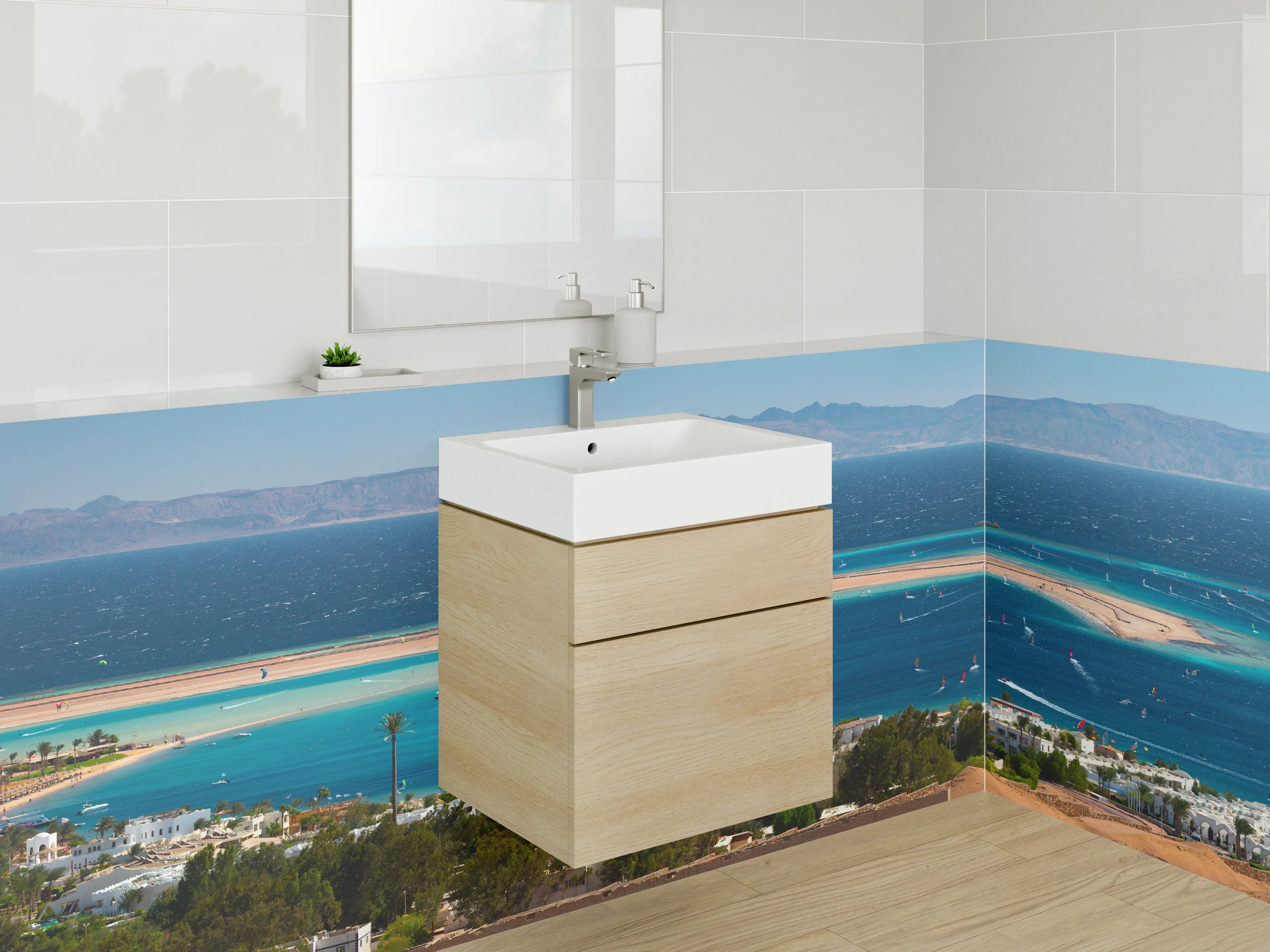 Waschbecken-Rückwand - Panorama Strand und türkisblaues Meer
