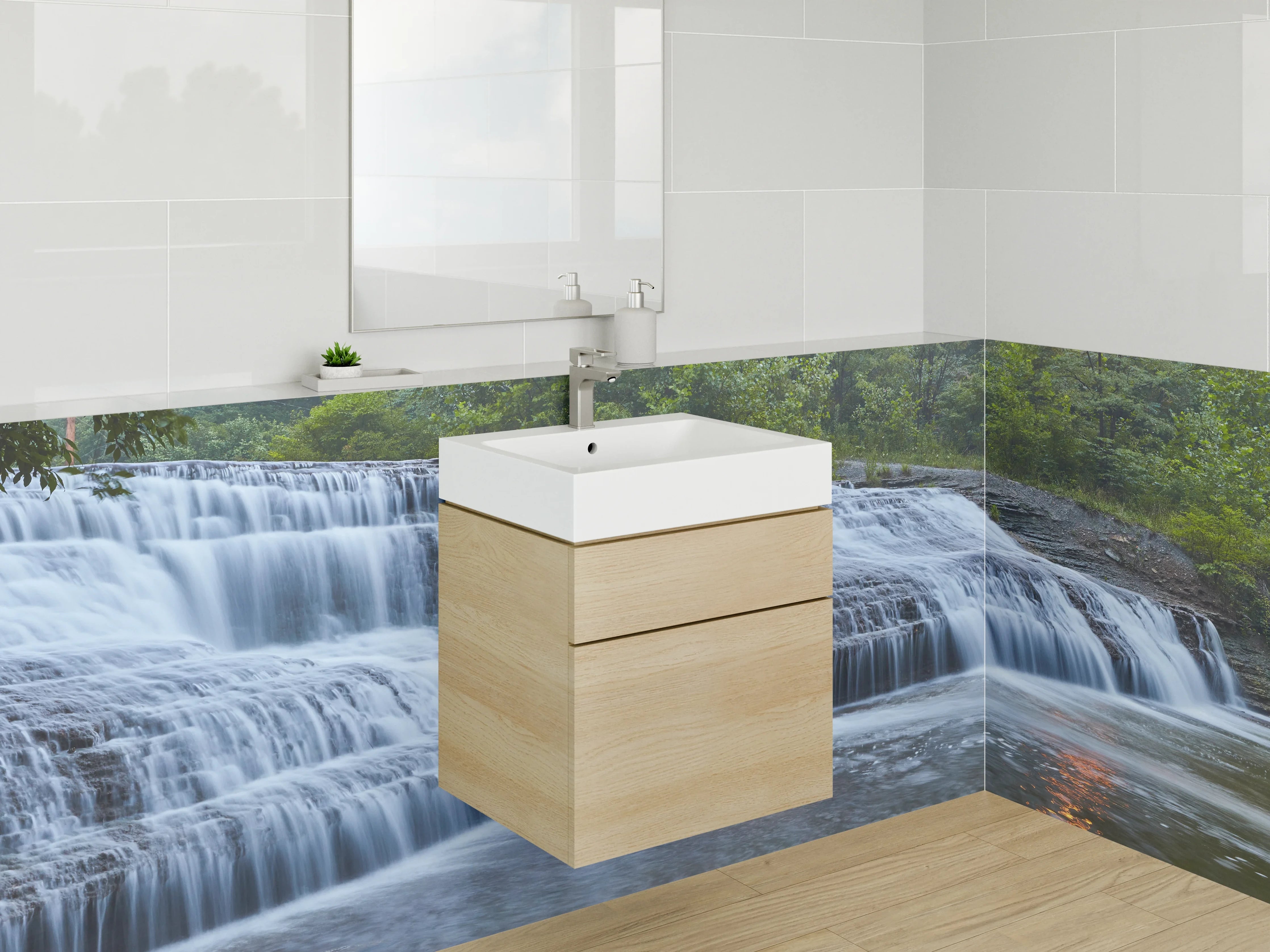 Waschbecken-Rückwand - Panorama Wasserfall Naturmotiiv