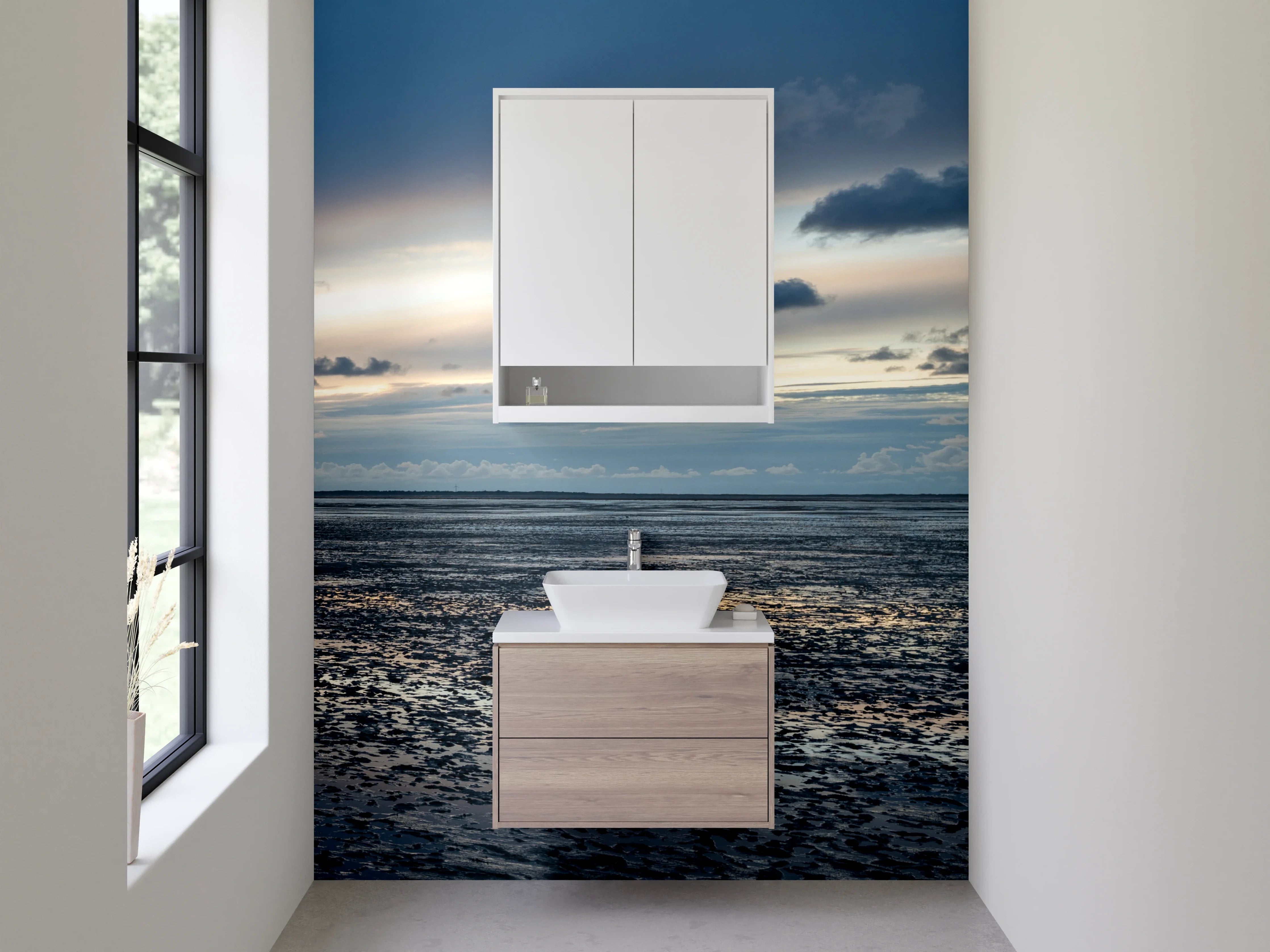 Waschbecken-Rückwand - Panorama Wattlandschaft bei Sonnenuntergang