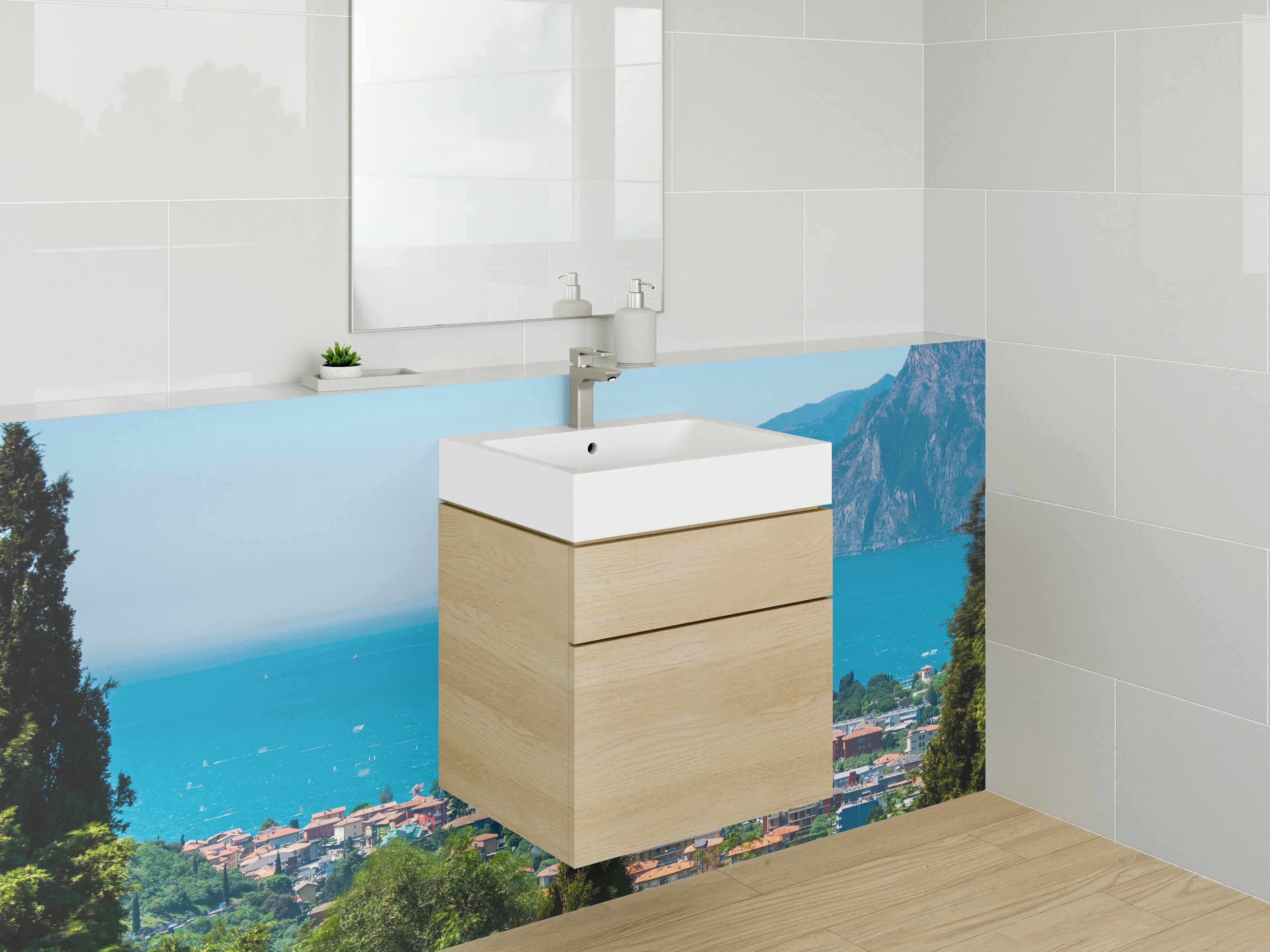 Waschbecken-Rückwand - Panoramablick Gardasee Landschaft Fotokunst