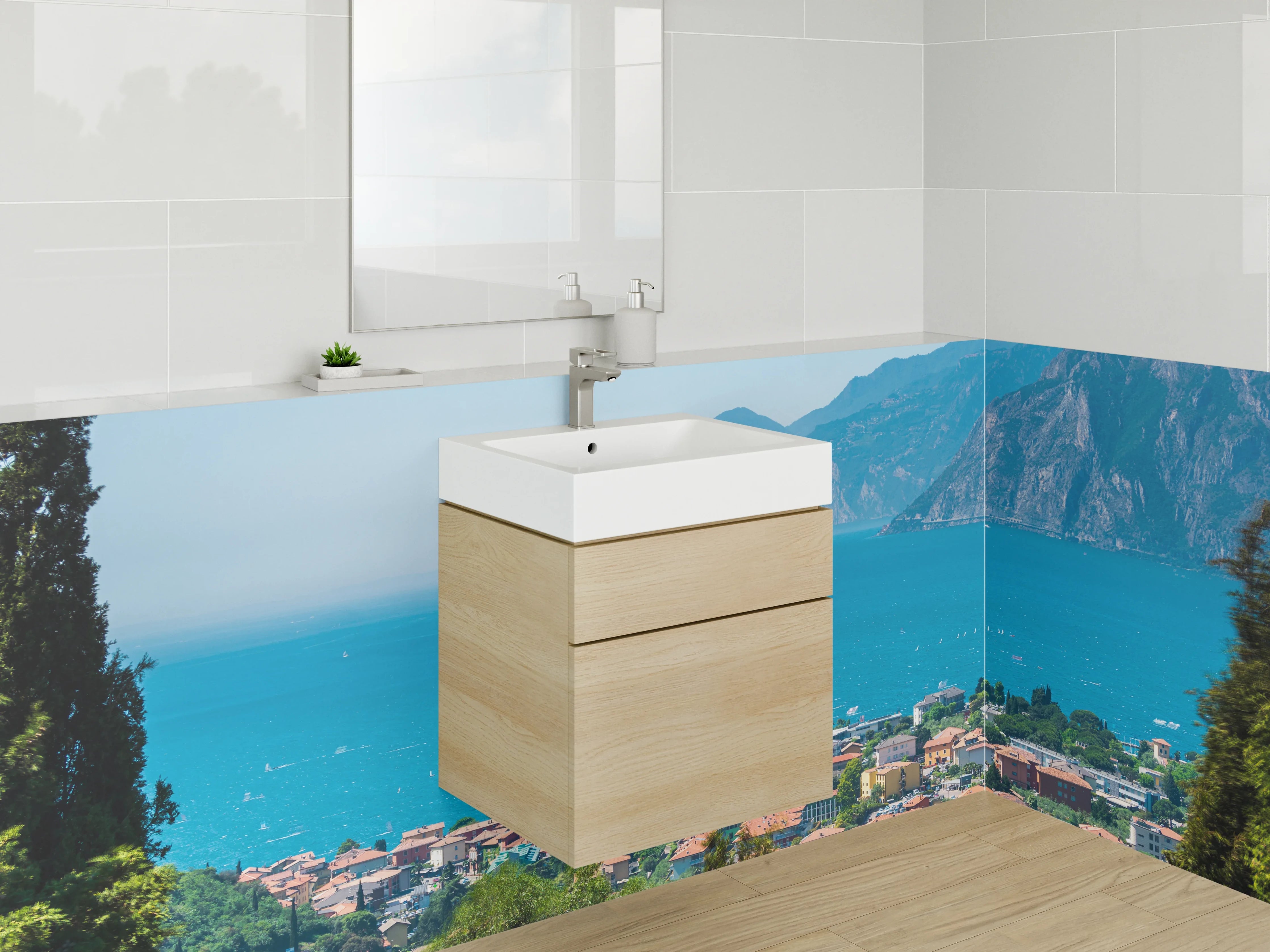 Waschbecken-Rückwand - Panoramablick Gardasee Landschaft Fotokunst
