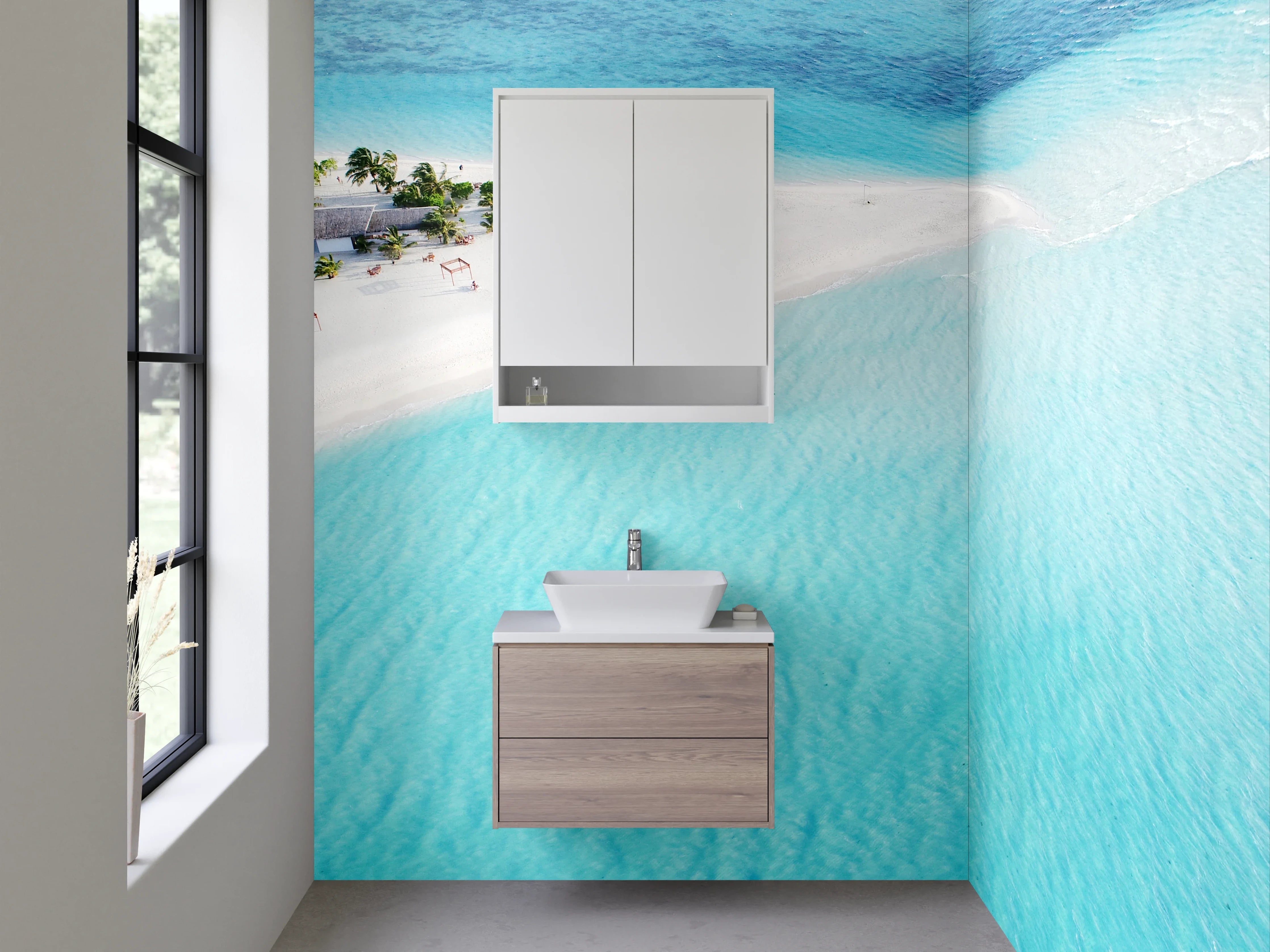 Waschbecken-Rückwand - Paradiesische Insel – Türkisblaues Meer