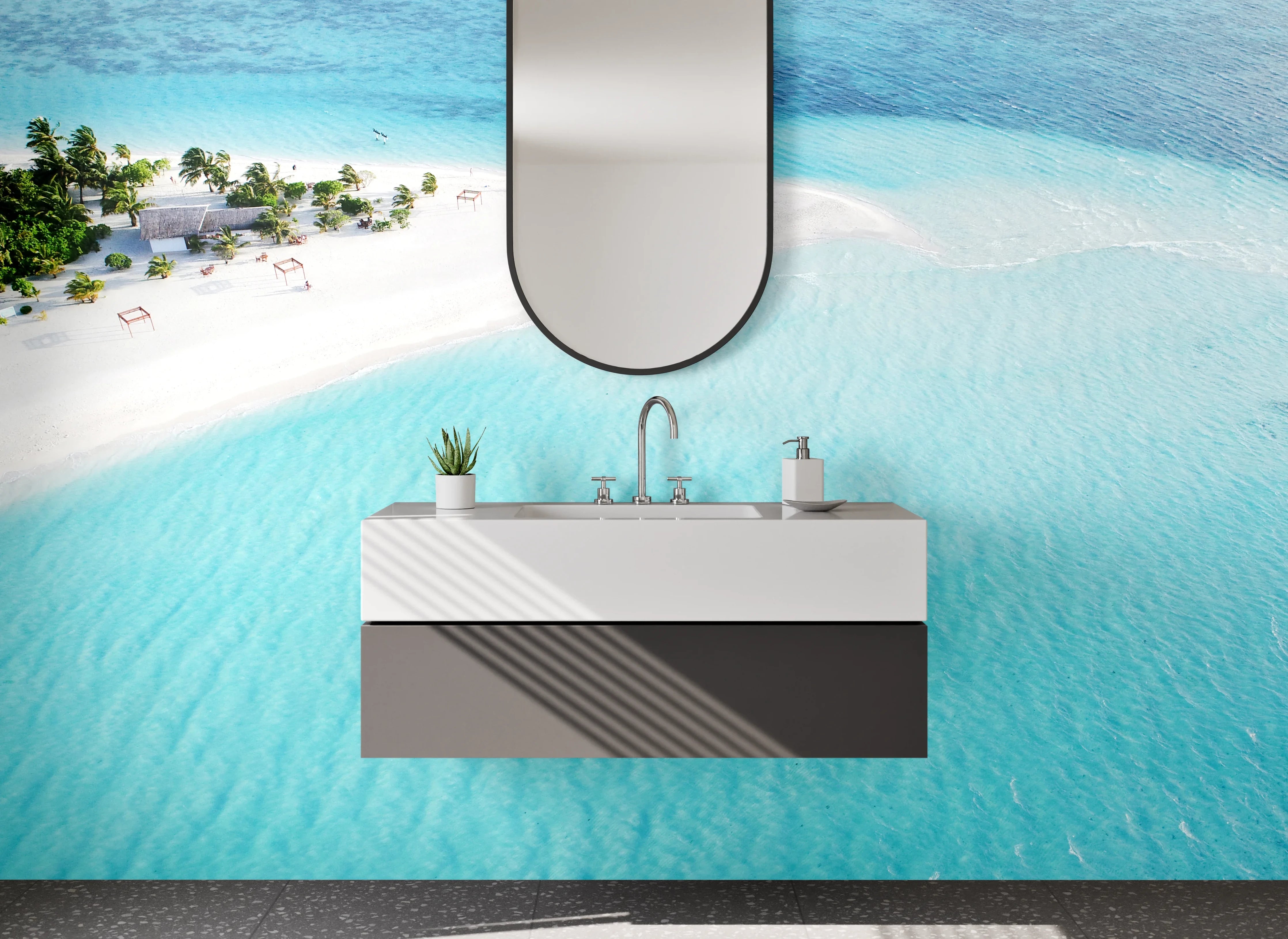 Waschbecken-Rückwand - Paradiesische Insel – Türkisblaues Meer