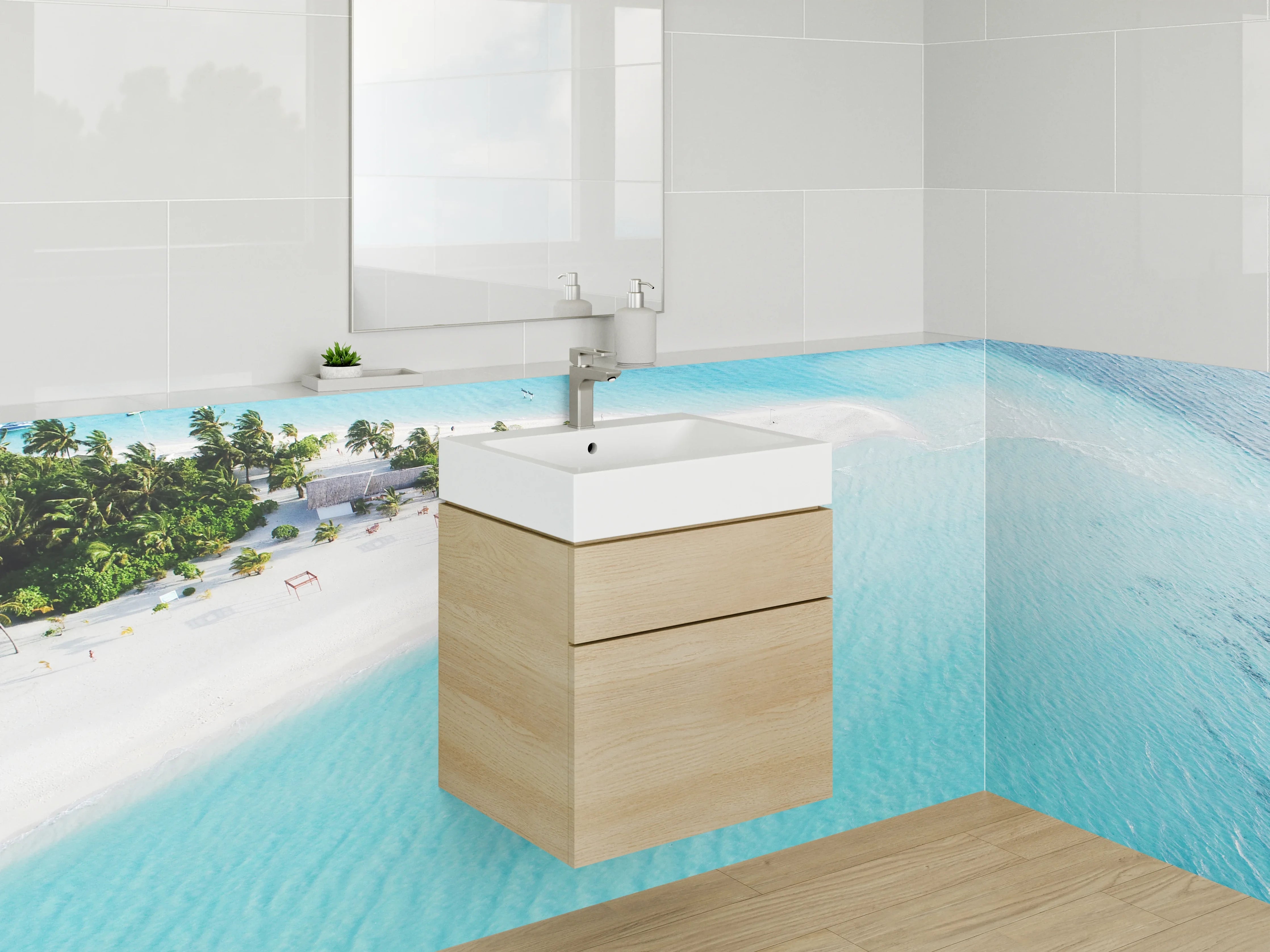 Waschbecken-Rückwand - Paradiesische Insel – Türkisblaues Meer