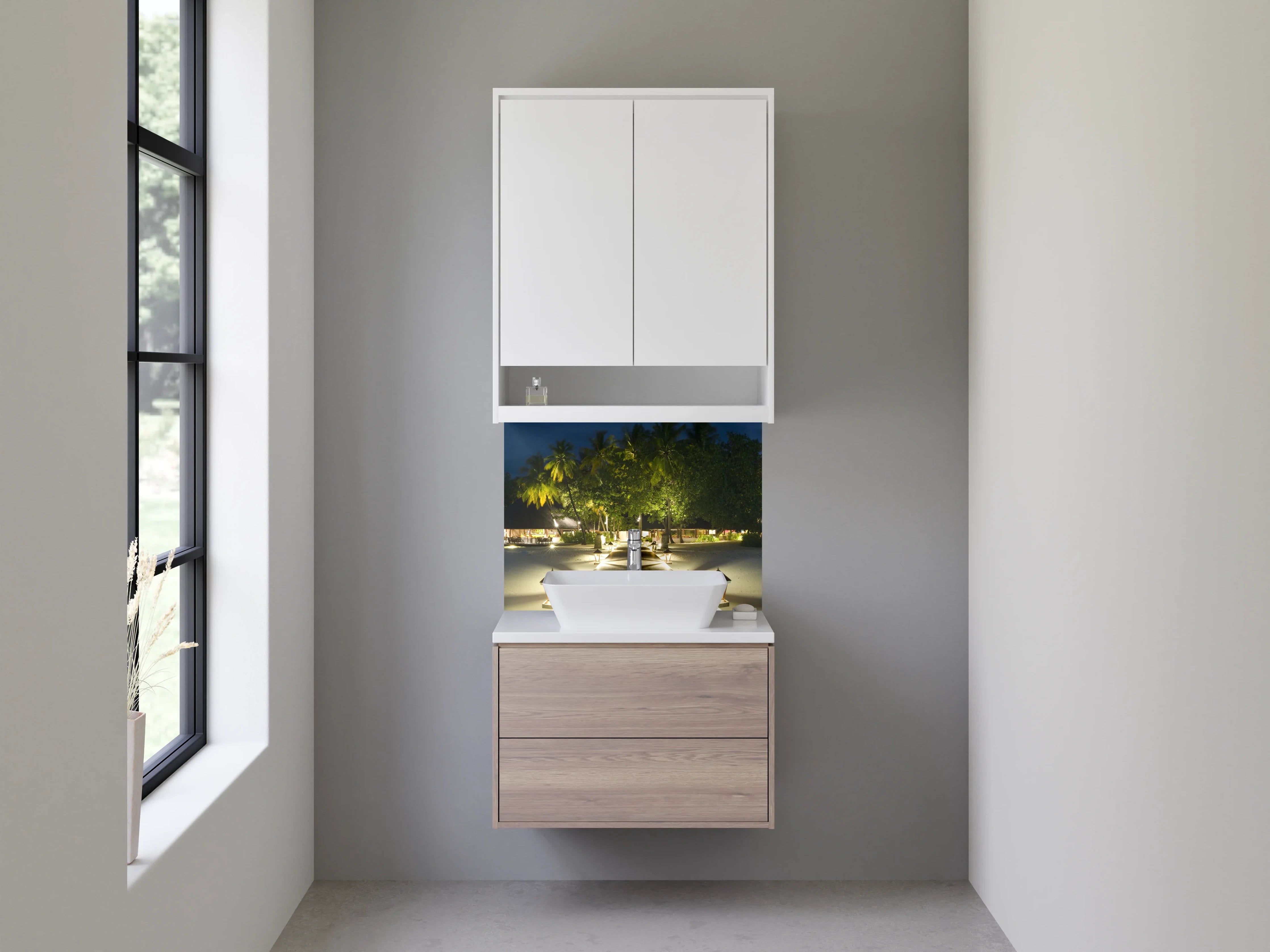 Waschbecken-Rückwand - Paradiesische Insel bei Nacht