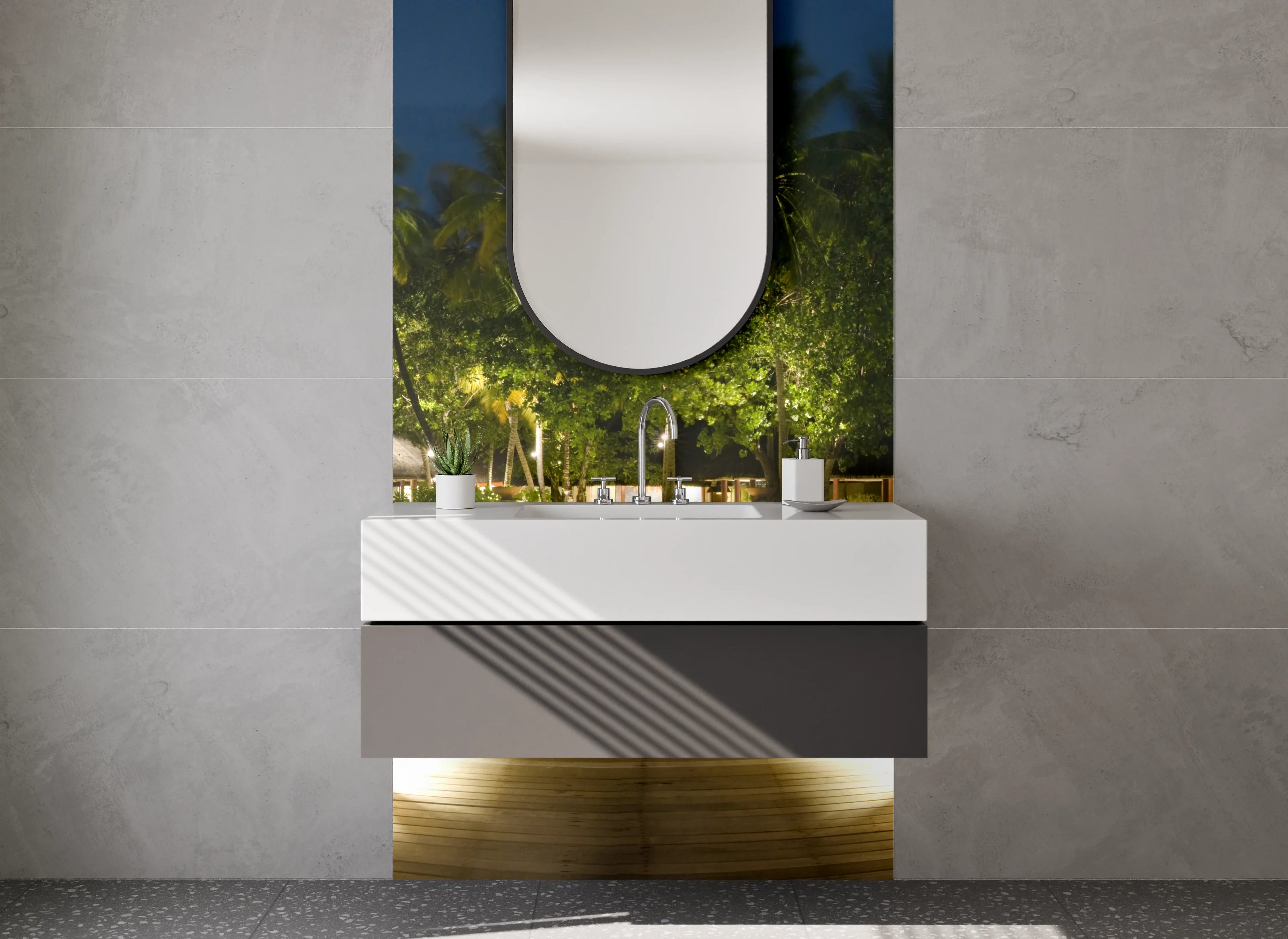 Waschbecken-Rückwand - Paradiesische Insel bei Nacht