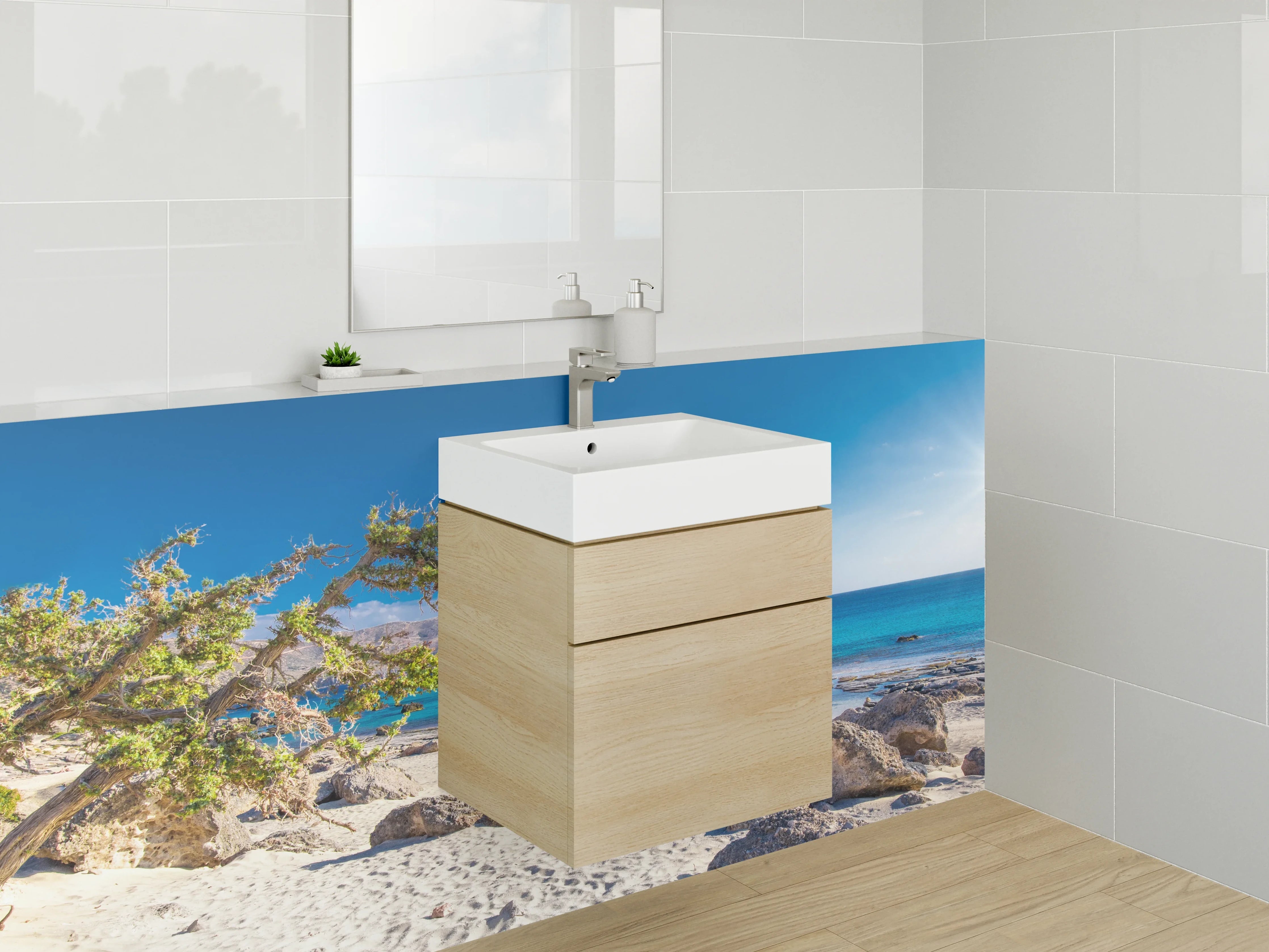 Waschbecken-Rückwand - Paradiesische Strandlandschaft mit türkisblauem Meer