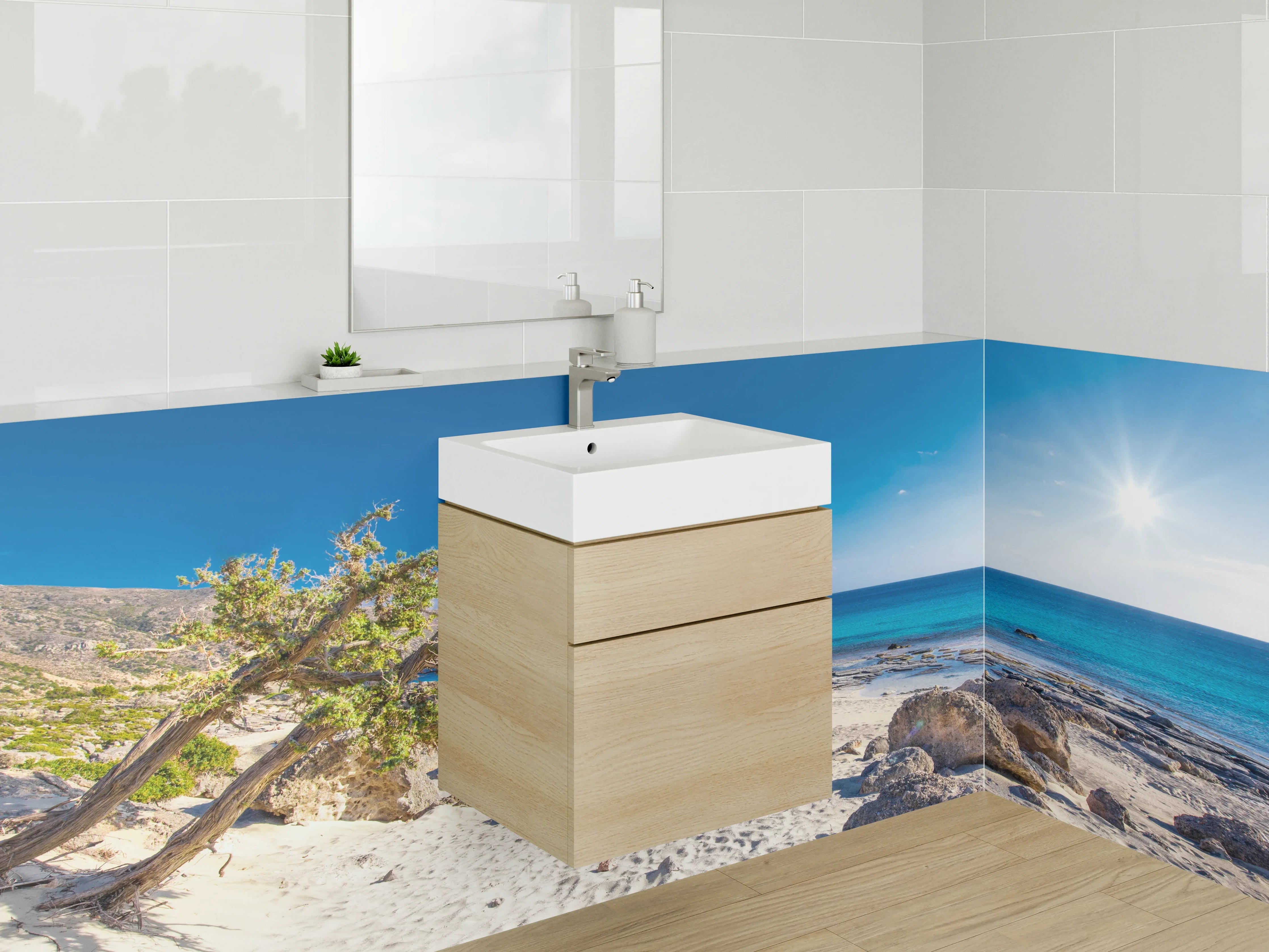 Waschbecken-Rückwand - Paradiesische Strandlandschaft mit türkisblauem Meer